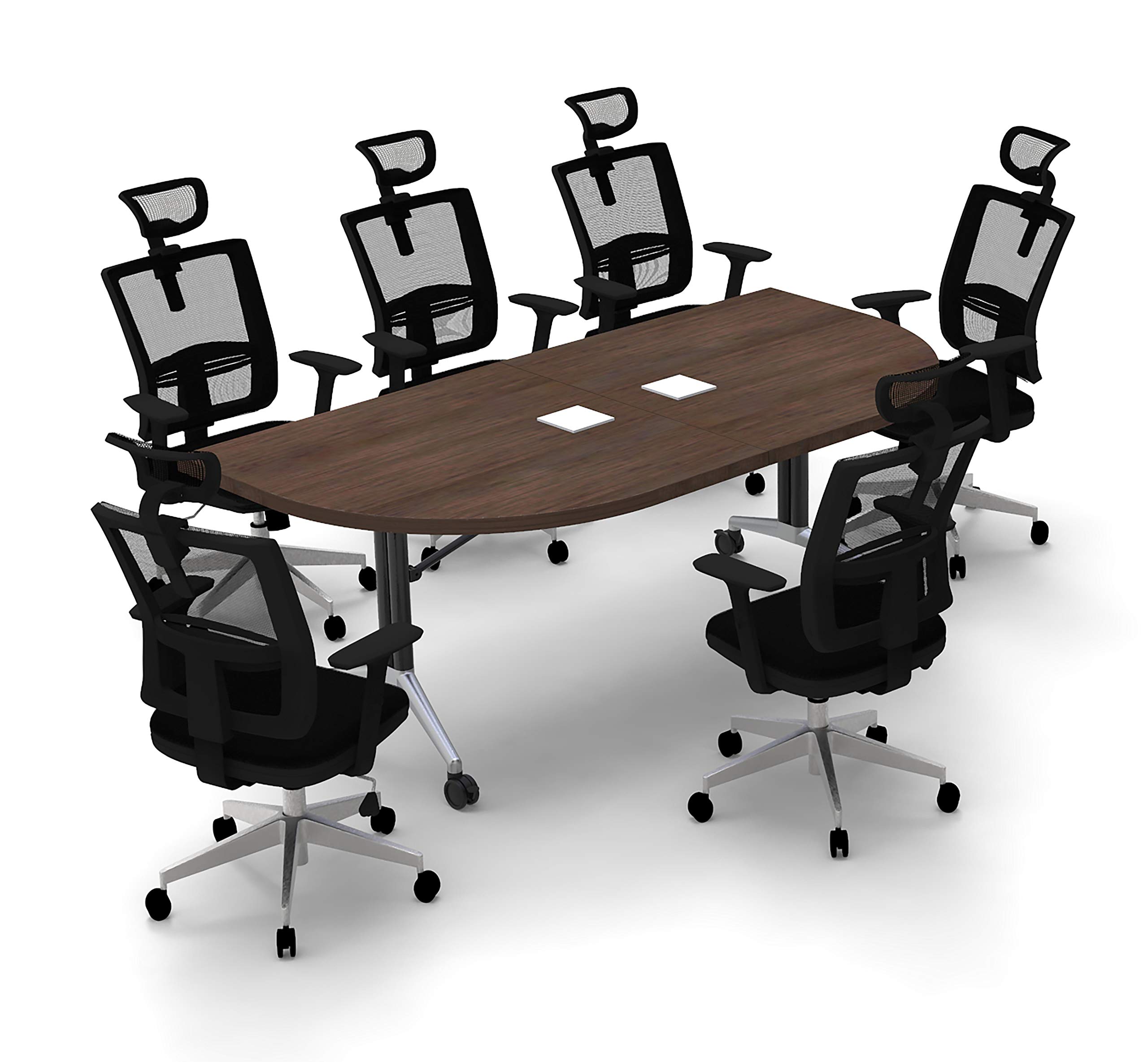 6-Person Conference Table Set with Seating - Java X-Thick Tops & Chrome Base for Office Meetings