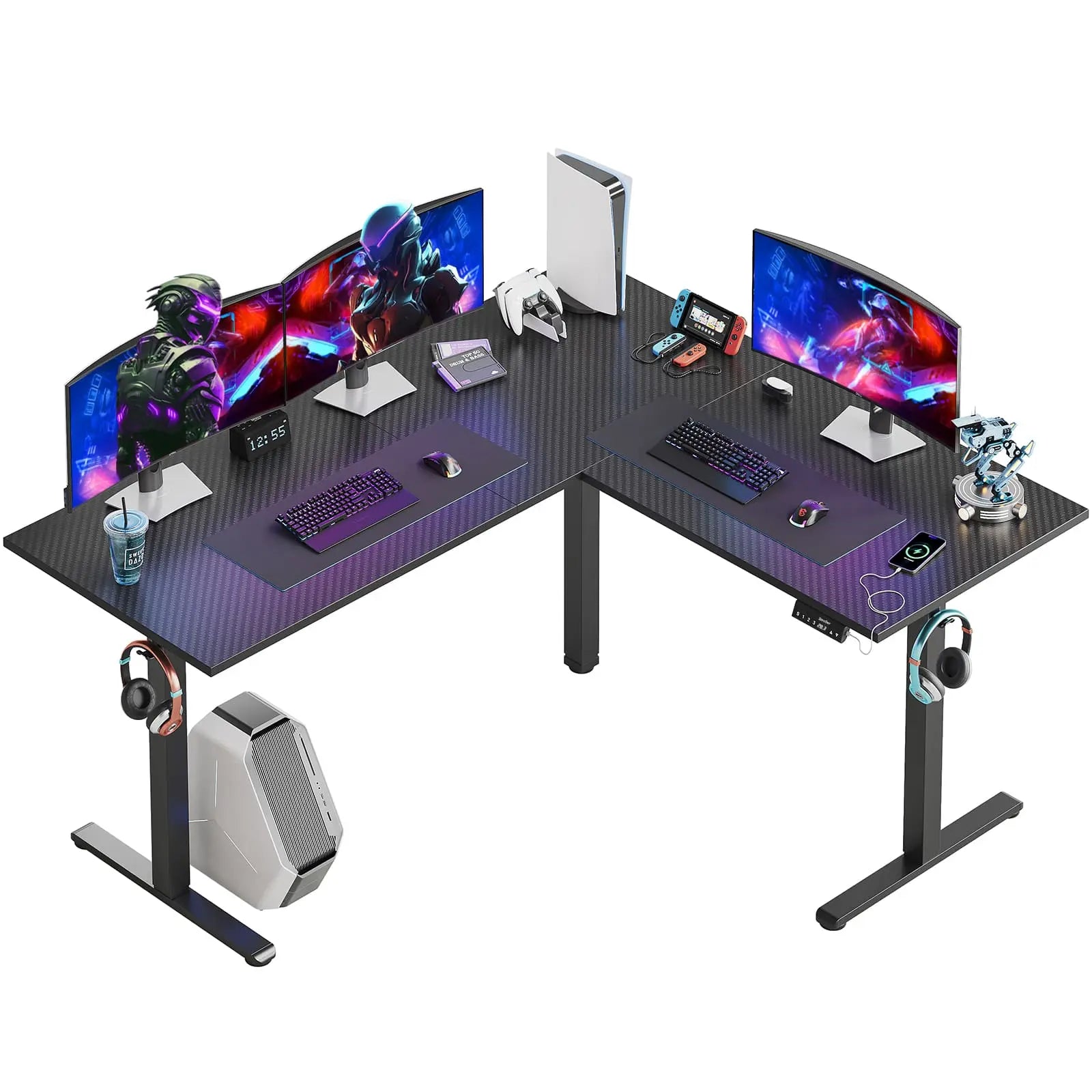 Bestier 63 Inch Electric L-Shaped Standing Desk - Adjustable Height Computer Desk for Home & Office, Ergonomic Workstation with Spacious Surface for Dual Monitors, Gaming & Study Setup