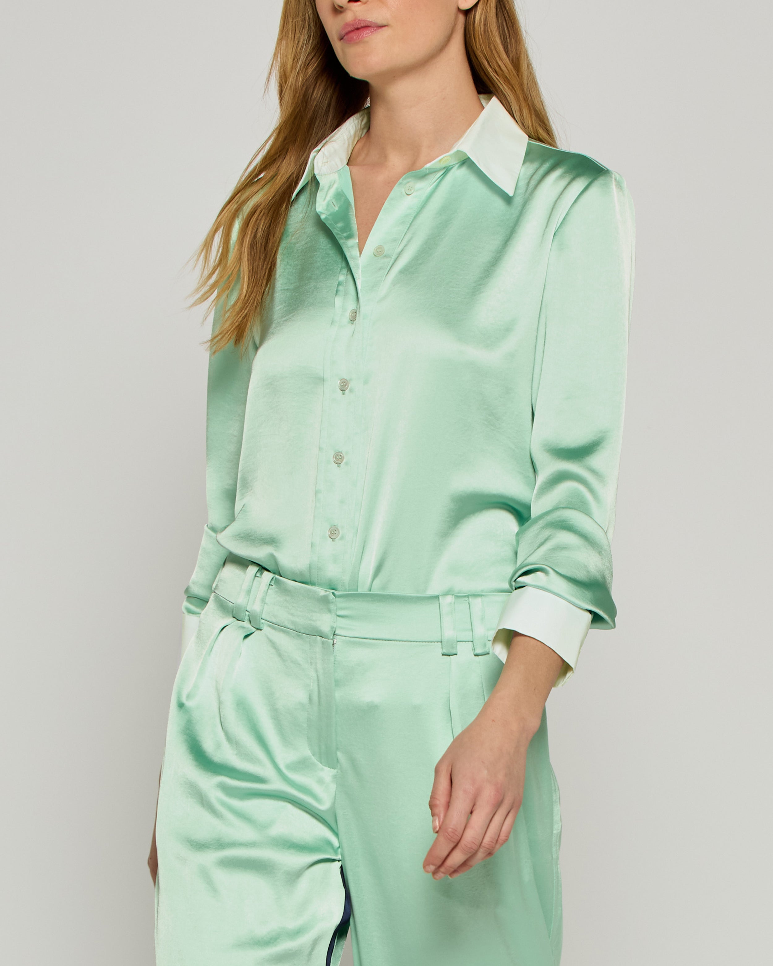 Serena Satin Shirt in Mint Green - Elegant Women's Blouse for Work, Date Night & Special Occasions
