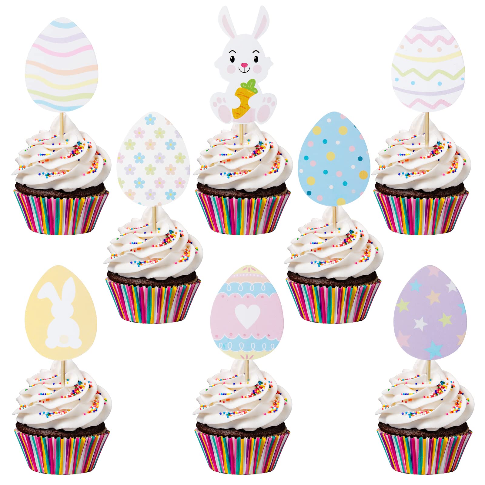 Easter Bunny Cupcake Toppers - 24Pcs Bunny & Easter Egg Cake Decorations for Baby Showers, 1st Birthday Parties, Easter Celebrations - Perfect for Cupcakes, Cakes, and Dessert Table Displays