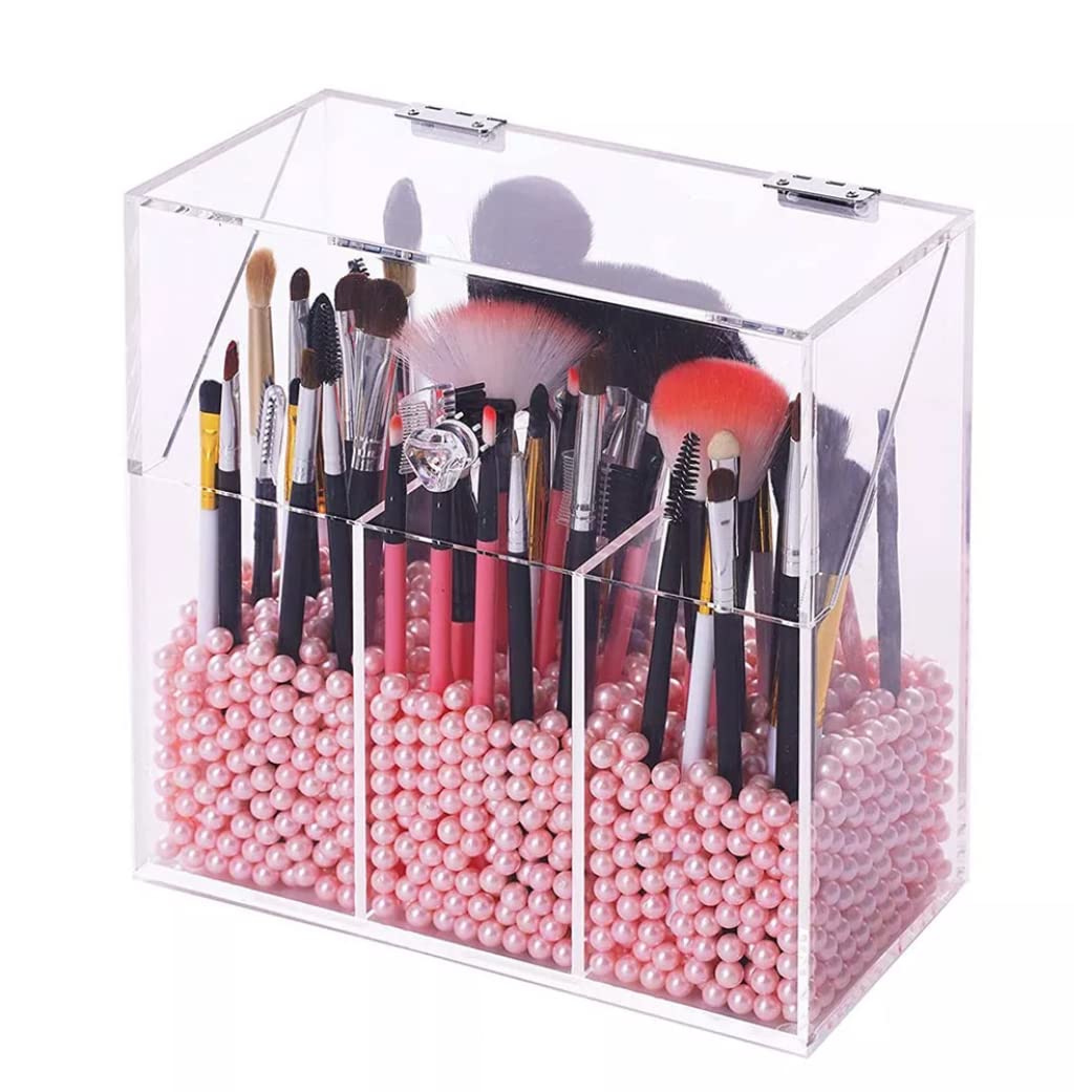 NOPEILVI Clear Acrylic Makeup Brush Holder with Lid - Cosmetic Brush Organizer Storage Box for Makeup Brushes, Eyeshadow Brushes & Beauty Tools | Perfect for Vanity, Travel & Salon Use