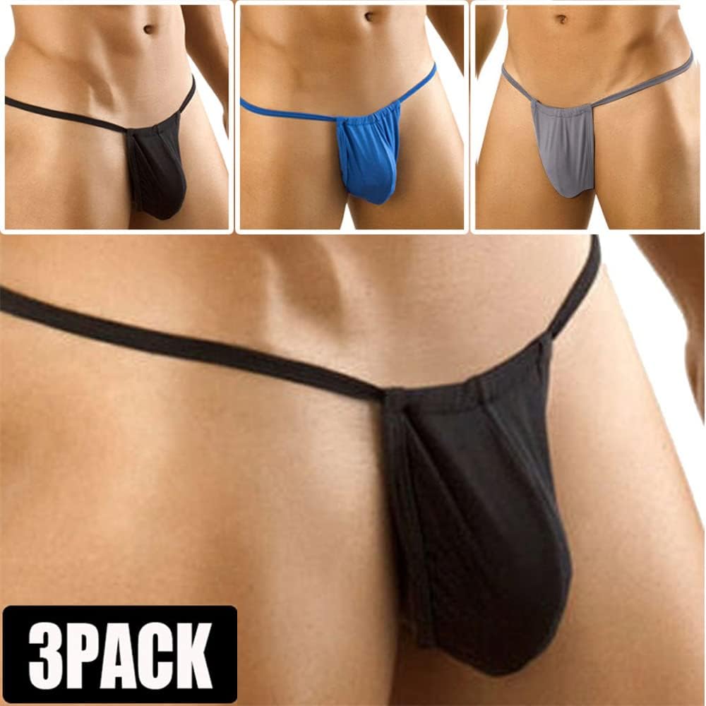 3 Pack Men's Thongs & G-String Underwear - Adjustable Bulge Pouch, Low Waist T-Back Briefs for Comfort & Support - Perfect for Daily Wear, Gym, Swim & Intimate Moments