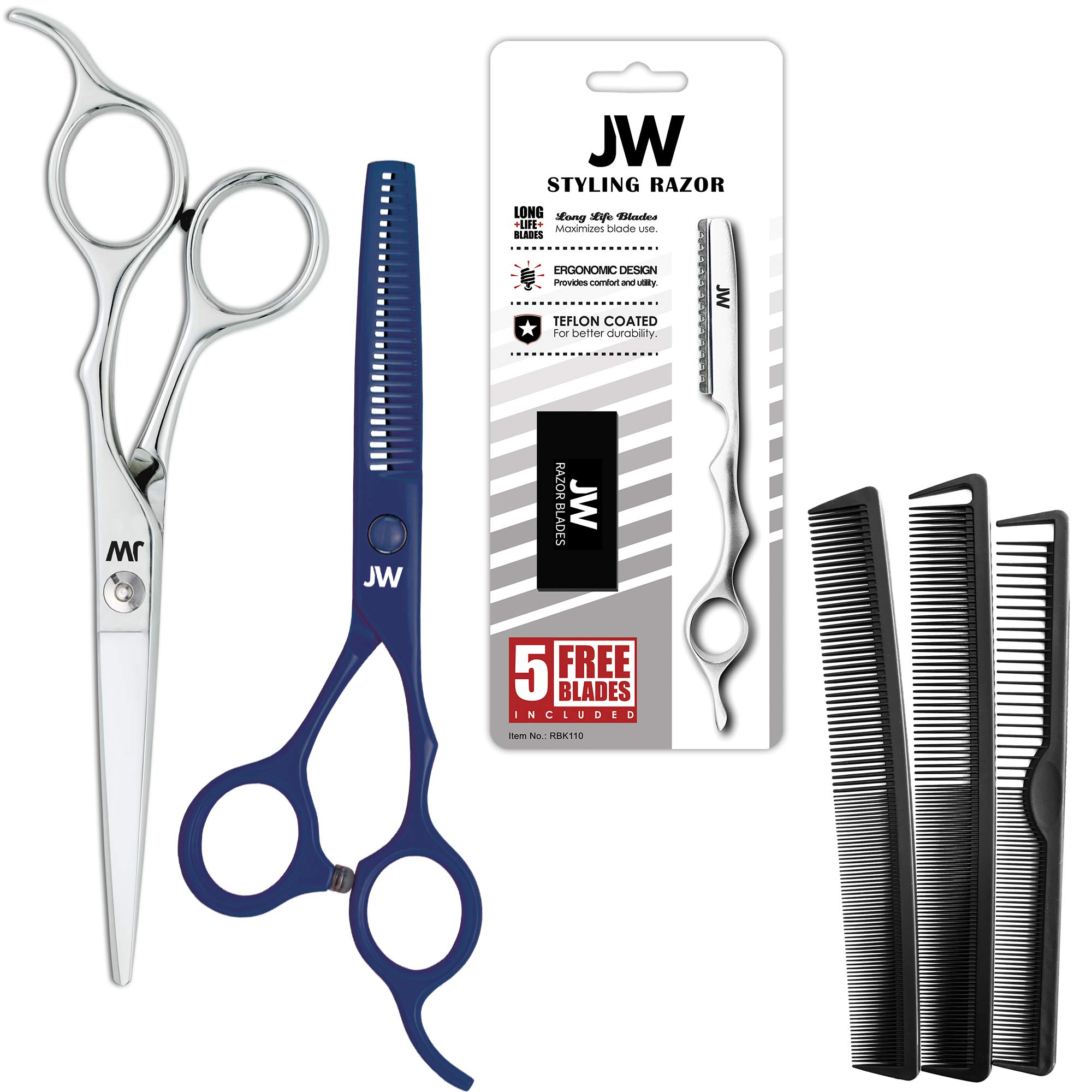 JW CRX Professional Hair Cutting Scissors & Thinning Shear Set with Razor - Premium Salon-Grade Barber Shears for Precision Haircuts & Styling | Perfect for Hairstylists, Barbers & Home Use