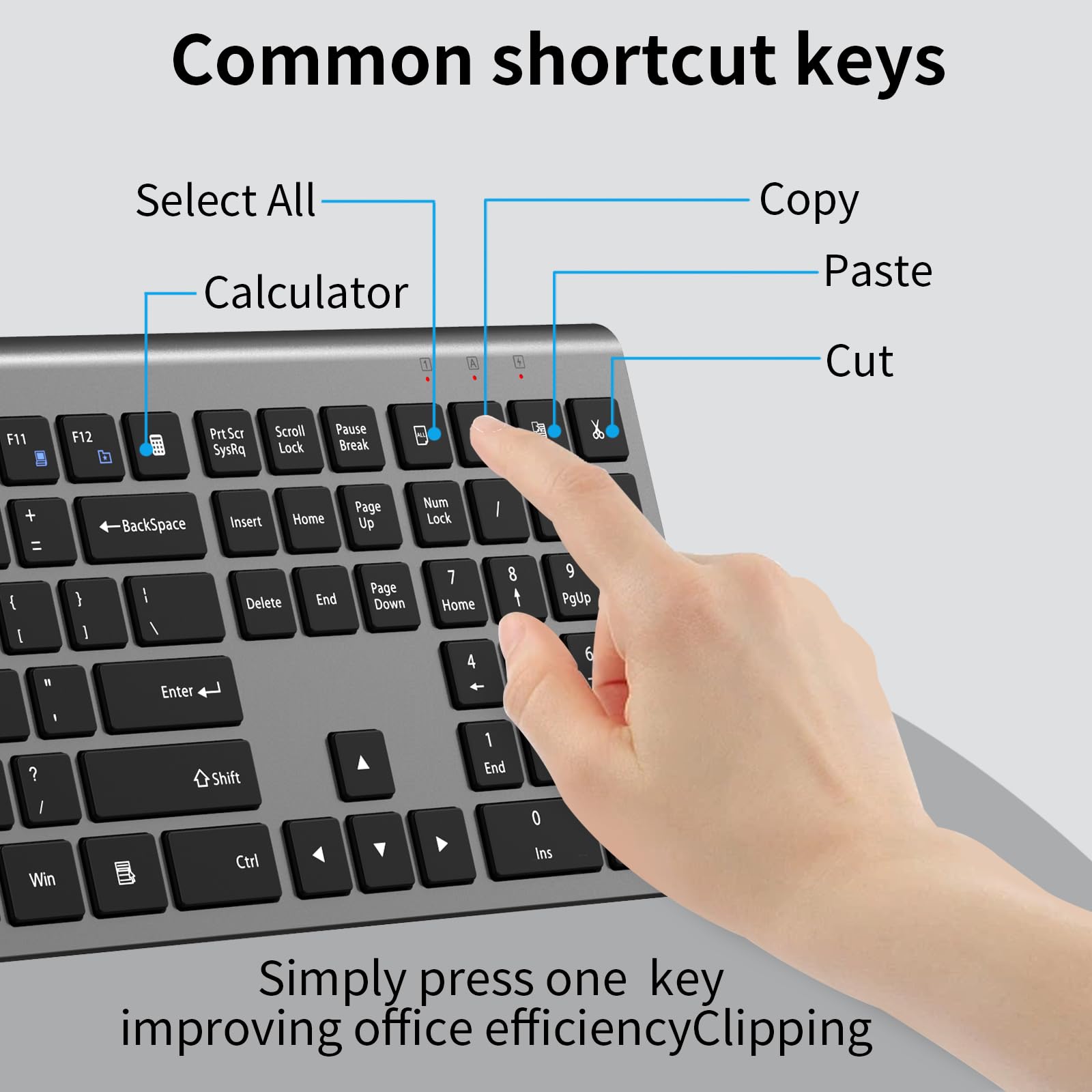 Wireless Keyboard and Mouse Combo - Silent Full-Size Keyboard with Calculator, 2400 DPI Ergonomic Mouse, Quiet Click, Slim USB Cordless Set for PC Laptop Windows Mac (Space Gray) - Perfect for Office, Home & Gaming