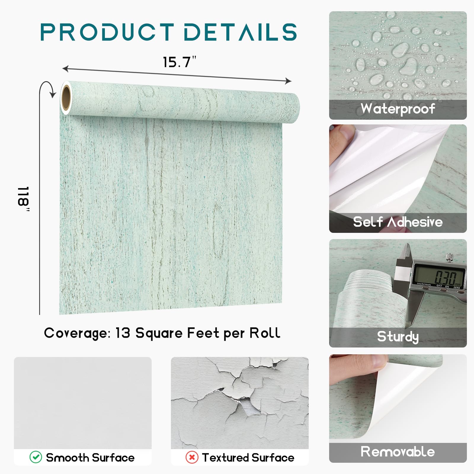 VEELIKE Waterproof Peel and Stick Wood Contact Paper - 15.7
