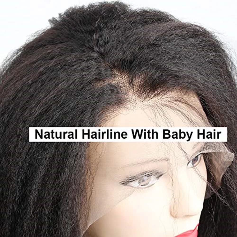 QUINLUX 18 Inch Long Italian Yaki 13x6 Lace Front Human Hair Wig for Black Women - 150% Density Kinky Straight HD Transparent Lace Peruvian Yaki Wig with Pre-Plucked Bleached Knots (Natural Color) | Perfect for Daily Wear, Cosplay, and Special Occasions