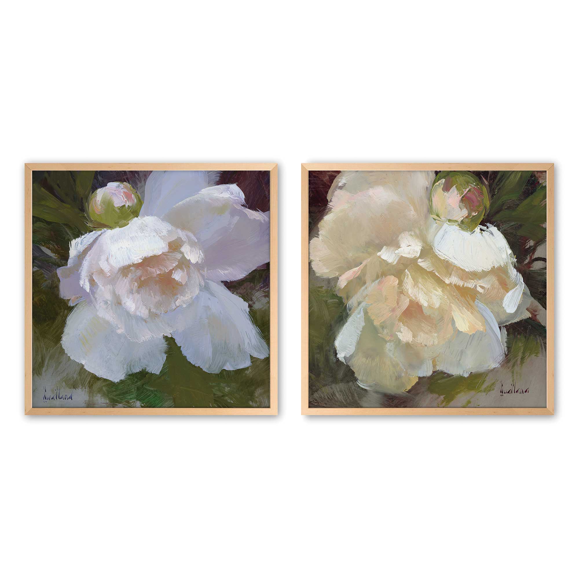 Elegant White Peony Flower Art Prints - Set of 2, Framed Wall Decor for Living Room, Bedroom & Office - Perfect for Home Decor & Wedding Gifts