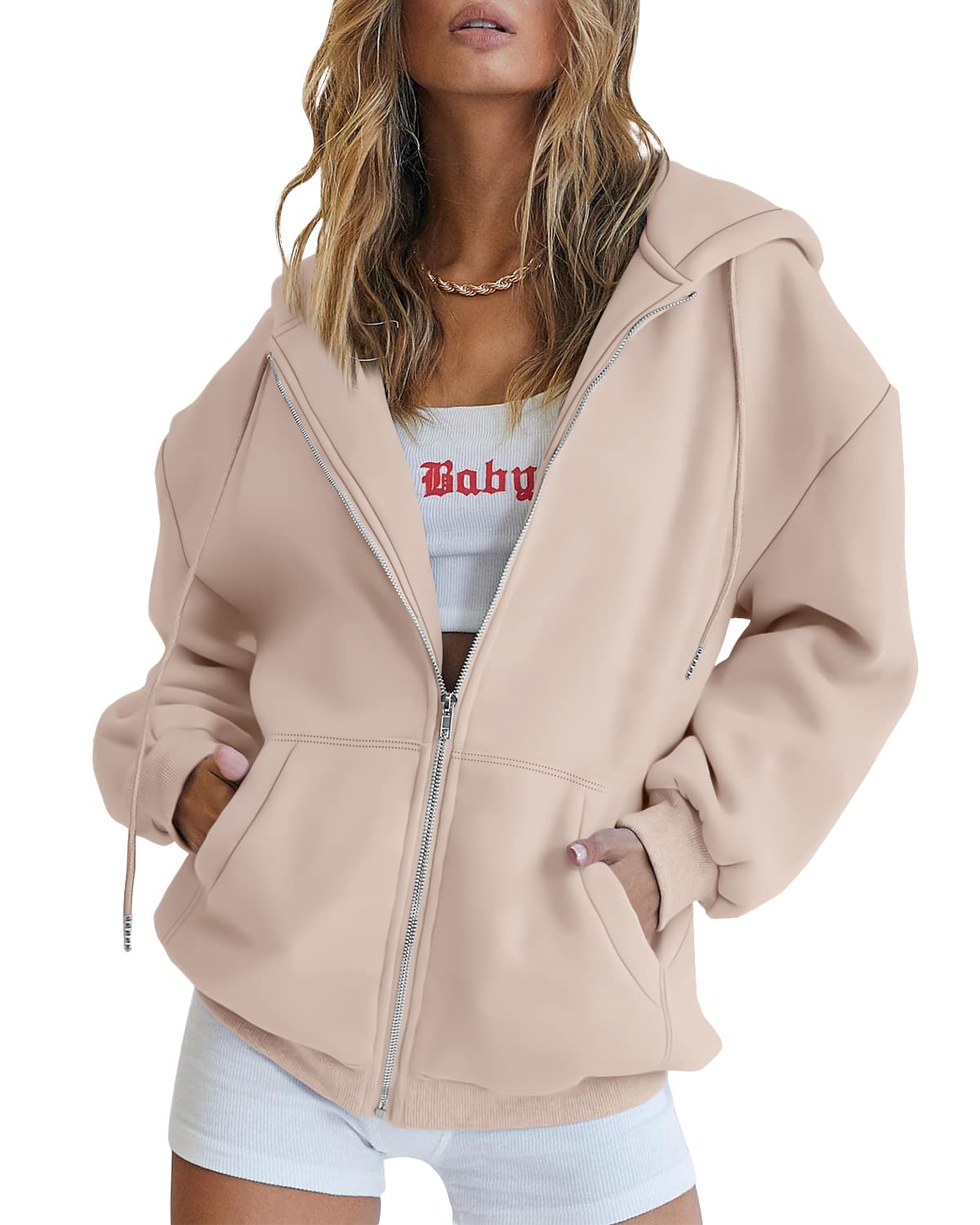 EFAN Women's Oversized Zip Up Hoodie with Drawstring & Pocket - Cute Fall Jacket for Casual Wear, Street Style & Loungewear
