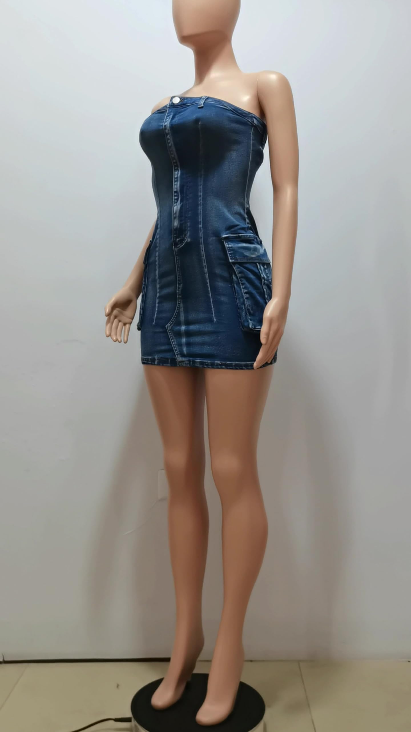 Unybwonn Women's Denim Mini Dress - Sexy Tube Top Jean Dress with Pockets | Summer Casual & Party Outfit for Beach, Club, Date Night