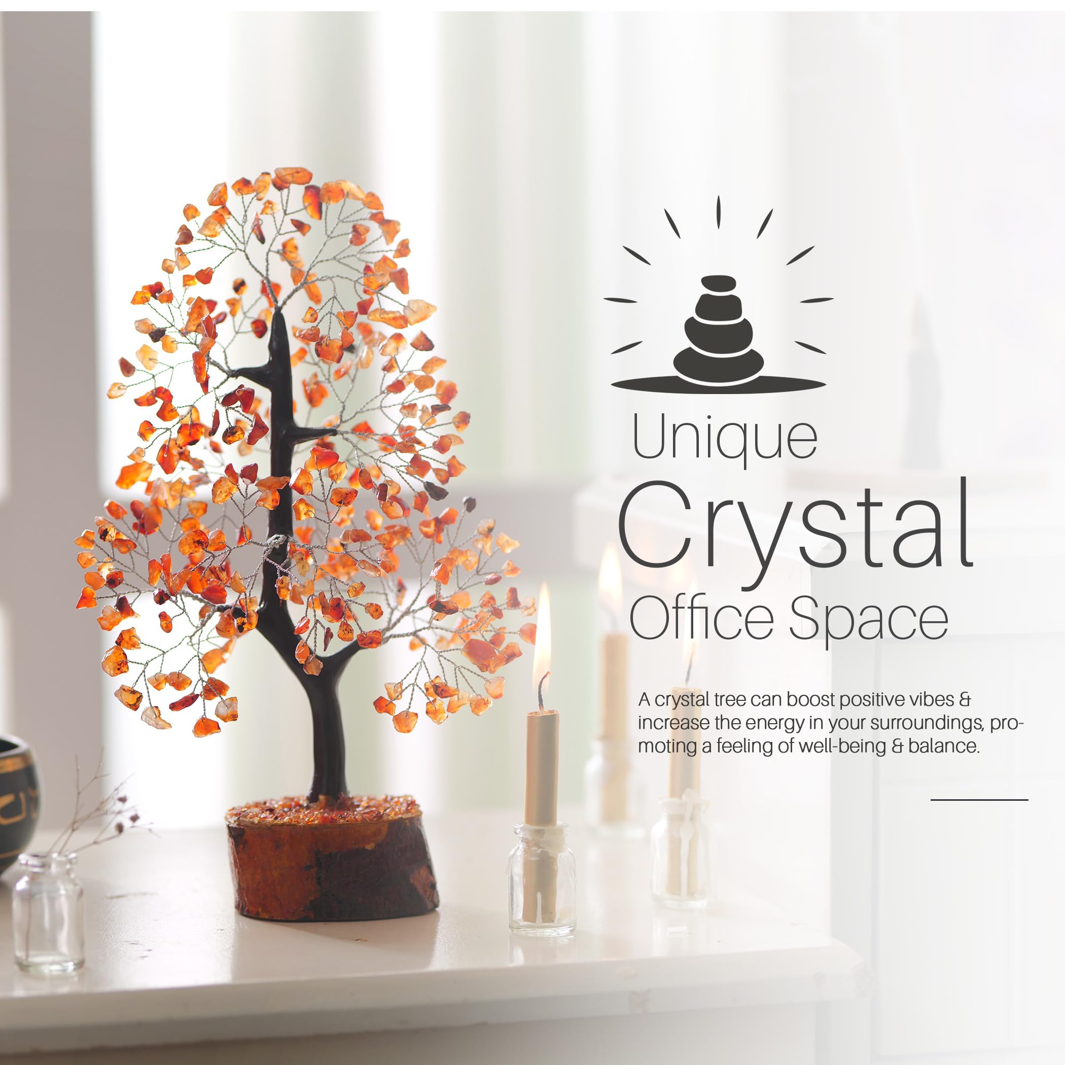 Healing Carnelian Gemstone Tree - Natural Crystal Tree for Positive Energy, Luck & Chakra Balance | Feng Shui Tree of Life Decor | Unique Birthday & Thoughtful Gifts for Women | Perfect for Home, Office Meditation & Spiritual Spaces