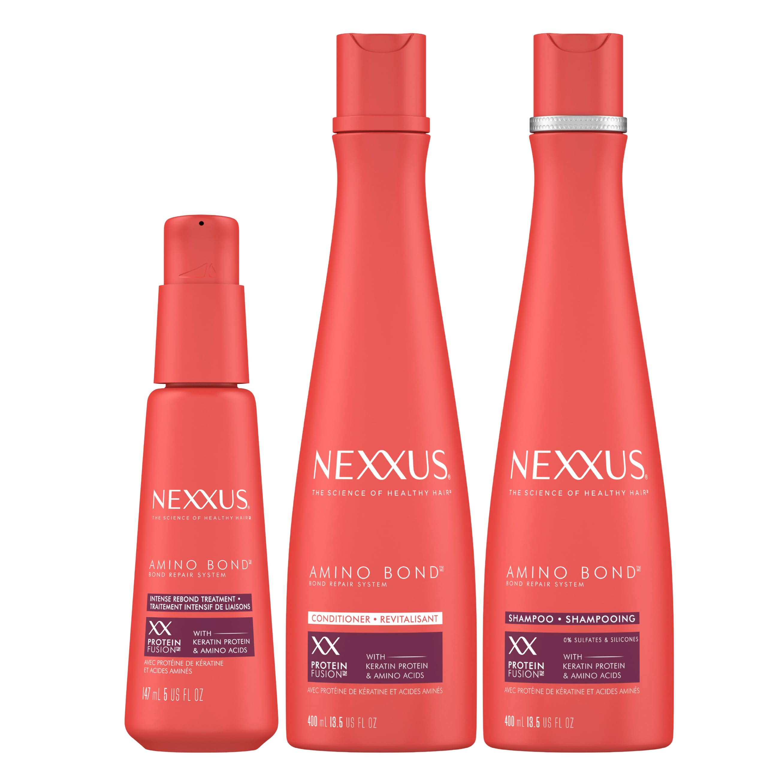 Nexxus Bond Repair Shampoo, Conditioner & Treatment Bundle - 3 Piece Set with Keratin Protein & Amino Acids for Damaged Hair - Salon Quality Hair Care for Dry, Frizzy, Color-Treated & Chemically Processed Hair - Perfect for Daily Use & Professional Salon Results at Home