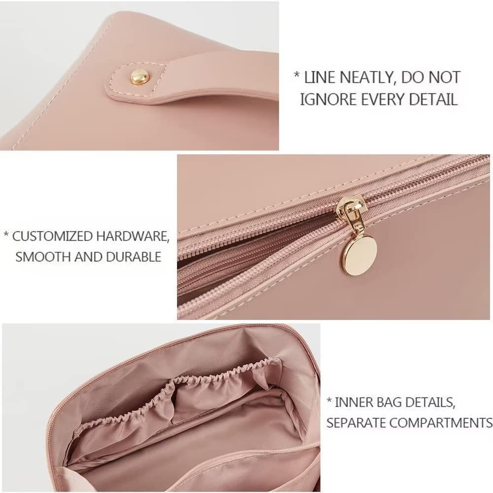 Premium Leather Cosmetic Bags for Women - Large Capacity Waterproof Makeup Travel Organizer | Roomy Travel Toiletry Bag for Women & Girls (Beige) | Perfect for Air Travel, Gym, Beach & Daily Essentials Storage