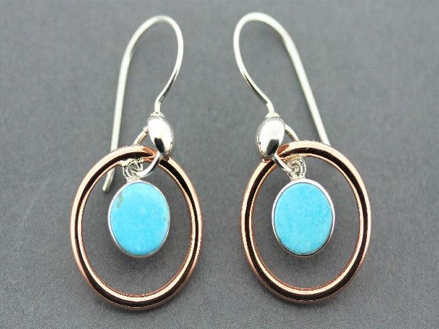 Handmade Copper & Silver Halo Earrings with Genuine Turquoise Gemstone - Boho Chic Jewelry for Women, Perfect for Weddings & Special Occasions