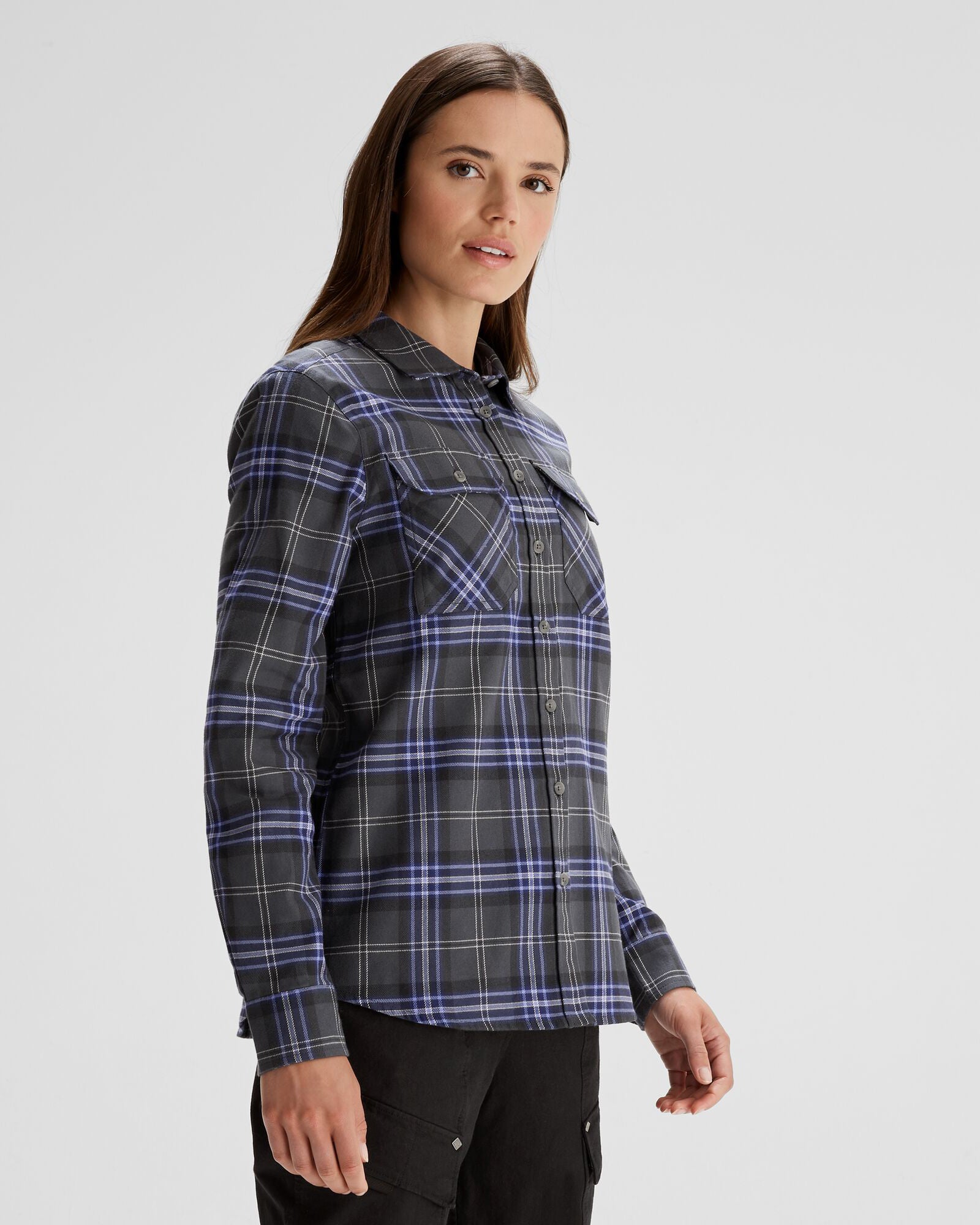 Women's Carrillon HF Long Sleeve Plaid Shirt - Dark Night Mountain Print - Perfect for Hiking, Camping & Outdoor Adventures