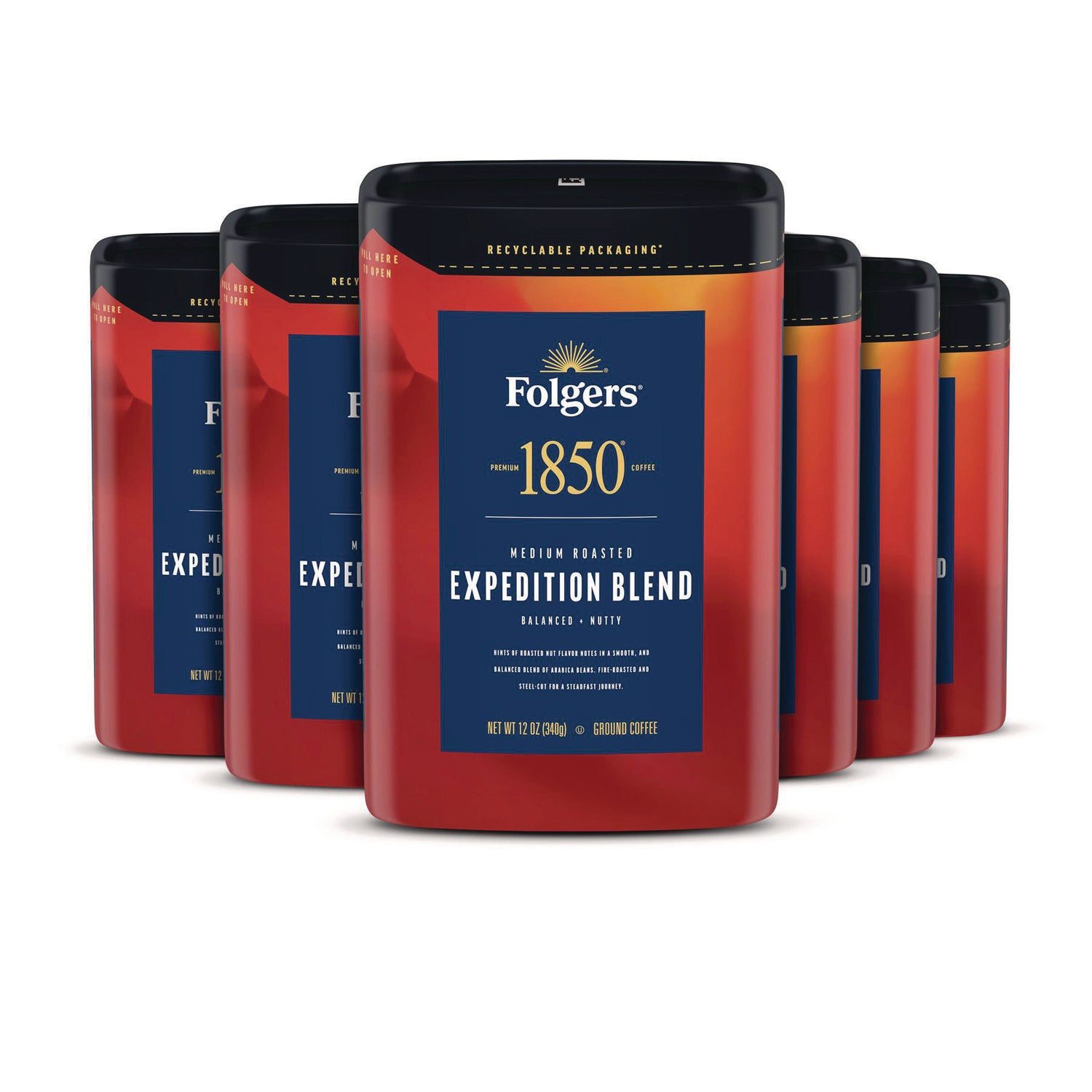 1850 Coffee Expedition Blend - Premium Ground Coffee, 12 oz Canister (Pack of 6) - Perfect for Camping, Hiking & Outdoor Adventures