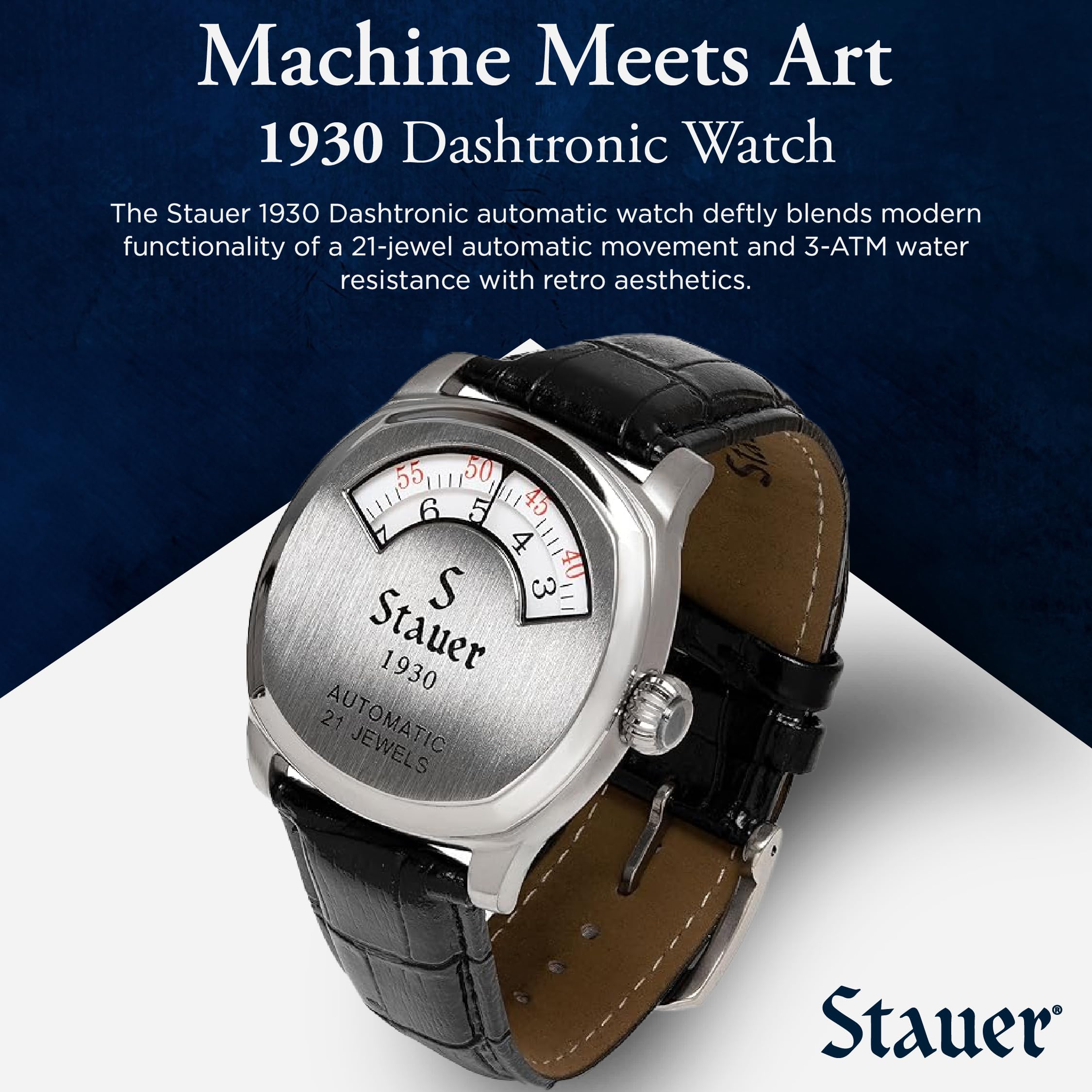 Stauer 1930 Dashtronic Automatic Men's Watch – Genuine Leather Band & Stainless Steel Case – 3ATM Water Resistant – Vintage Style Dress Watch for Business, Formal Occasions & Everyday Wear