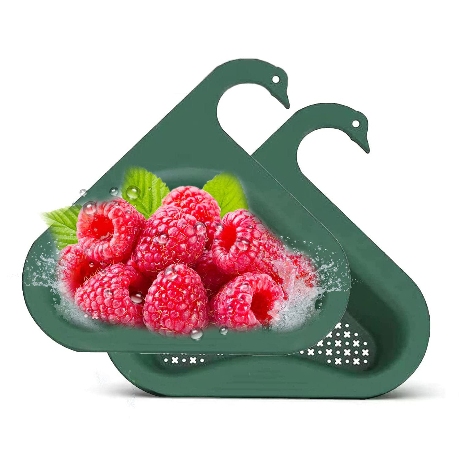 Premium Swan-Shaped Sink Drain Basket - 2-Pack Multifunctional Triangular Sink Strainer with Faucet Hook - Universal Fit for All Sinks (Green) - Perfect for Kitchen, Bathroom & Utility Sink Organization
