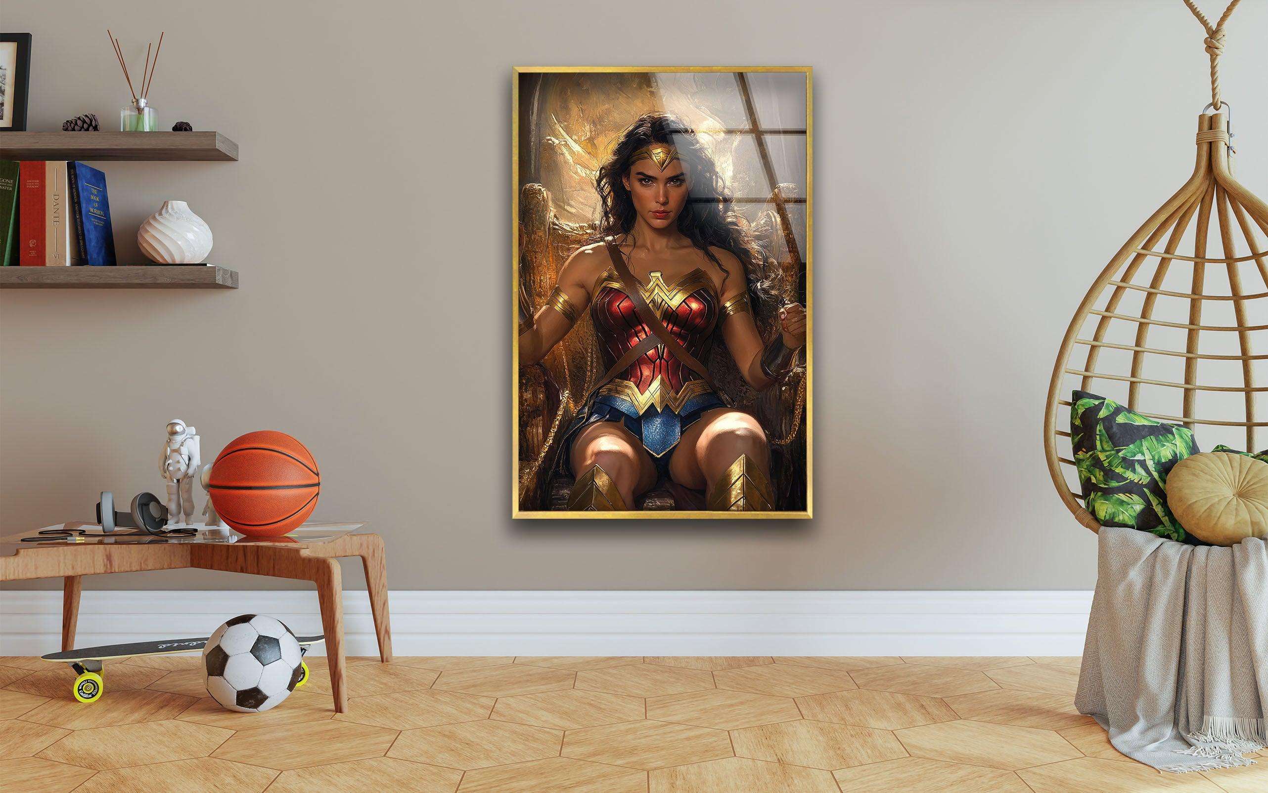 Wonder Woman Art Glass Wall Decor - Superhero Home Decor for Living Room, Bedroom & Office - DC Comics Inspired Glass Artwork