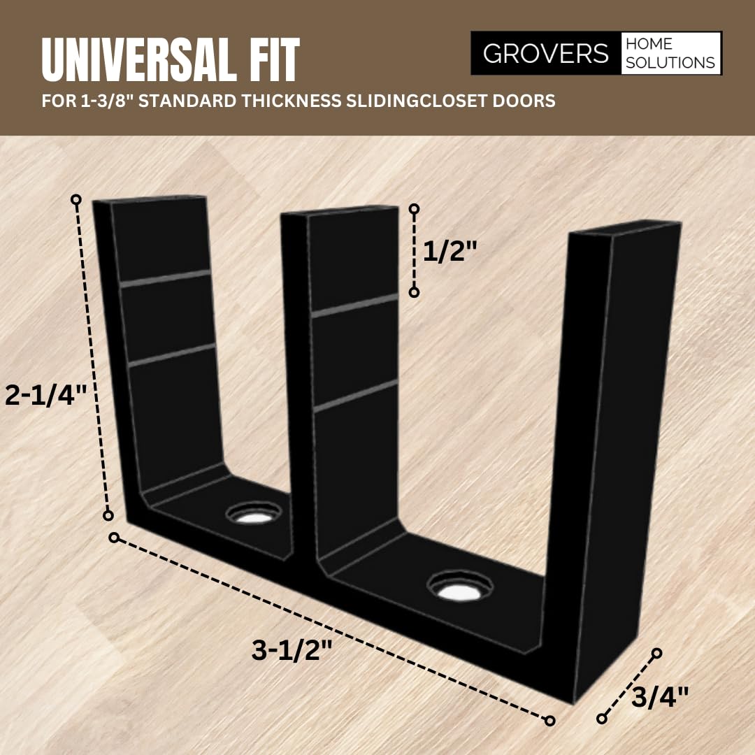 Universal Adjustable Height Sliding Closet Door Floor Guide Bracket - Black - Grovers Home Solutions | Heavy Duty Closet Door Hardware for Smooth Operation | Perfect for Bedroom, Walk-in Closet & Home Organization