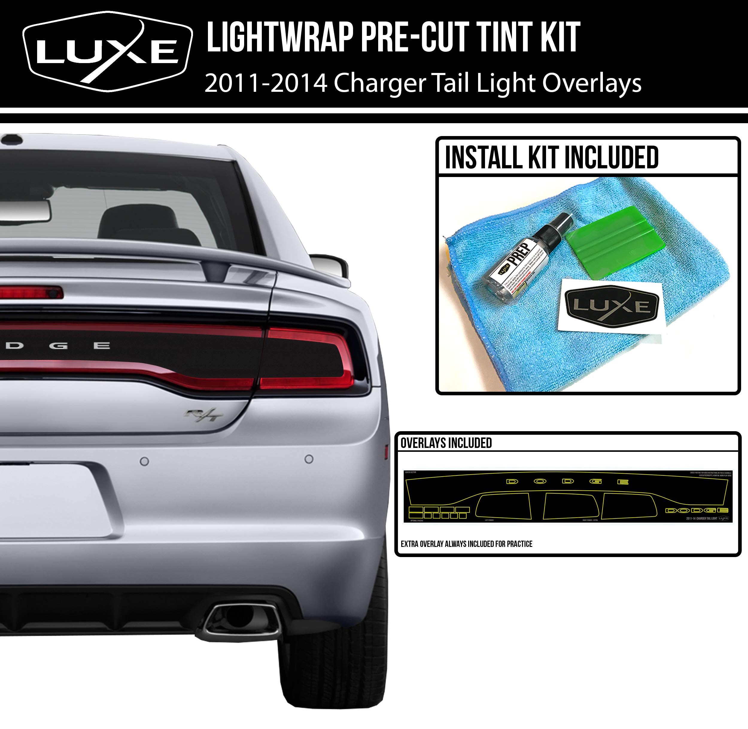 Luxe Auto Concepts 2011-2014 Dodge Charger Tail Light Tint Kit - Dark Smoke Vinyl Overlays for Dodge Charger Taillights | Easy Dry Application LightWrap Film | Enhances Style & Night Visibility for Car Enthusiasts