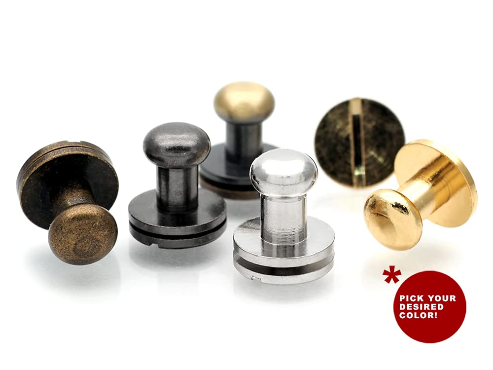 Solid Brass Ball Head Stud Screw Back Nipple Rivet Studs - 10 Pack (Antique Brass, 6.5mm) - Leathercraft Button Strap Stopper for Belts, Bags & DIY Leather Projects