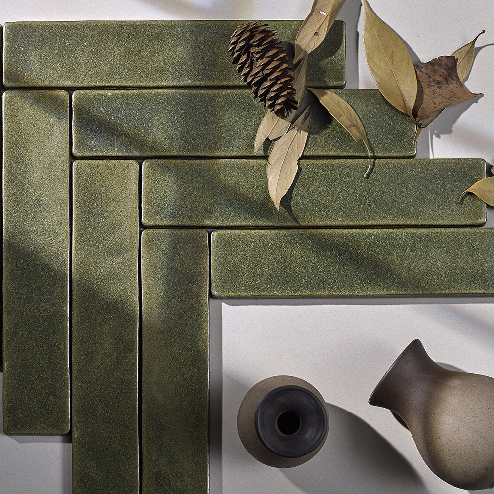 Handmade Mykonos Sage Green 50X250mm Zellige Matte Subway Tile - Perfect for Kitchen Backsplash, Bathroom Walls & Mediterranean-Inspired Home Decor