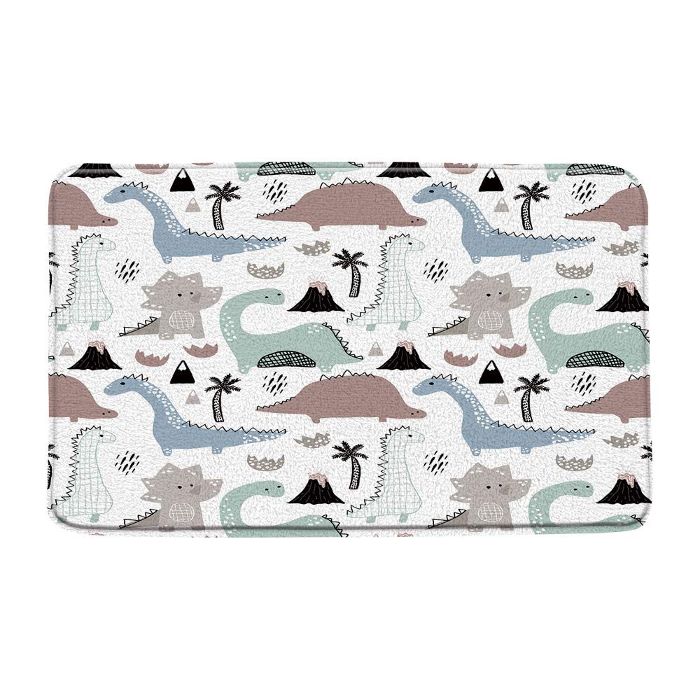 **Funny Cartoon Dinosaur Bath Mat - Soft Microfiber Memory Foam Non-Slip Bathroom Rug for Kids & Teens - 16x24 & 17.8x29.5 Inch - Cute Wildlife Jungle Theme - Perfect for Bathroom, Nursery, or Playroom Decor**