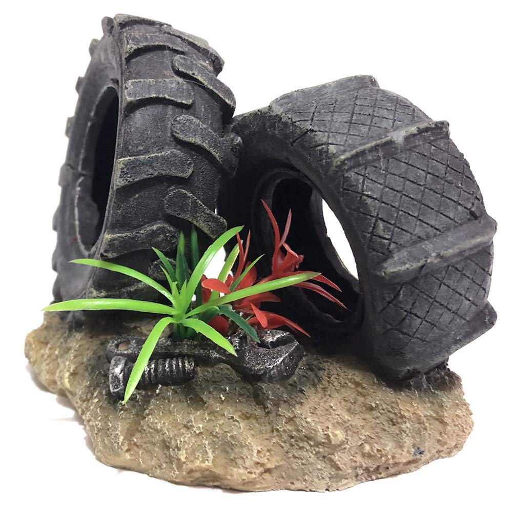 SLOCME Aquarium Tire Decorations - Eco-Friendly Resin Fish Tank Tire Ornaments for Aquatic Environment | Perfect for Freshwater & Saltwater Tanks, Underwater Scenery, and Fish Habitat Enhancement