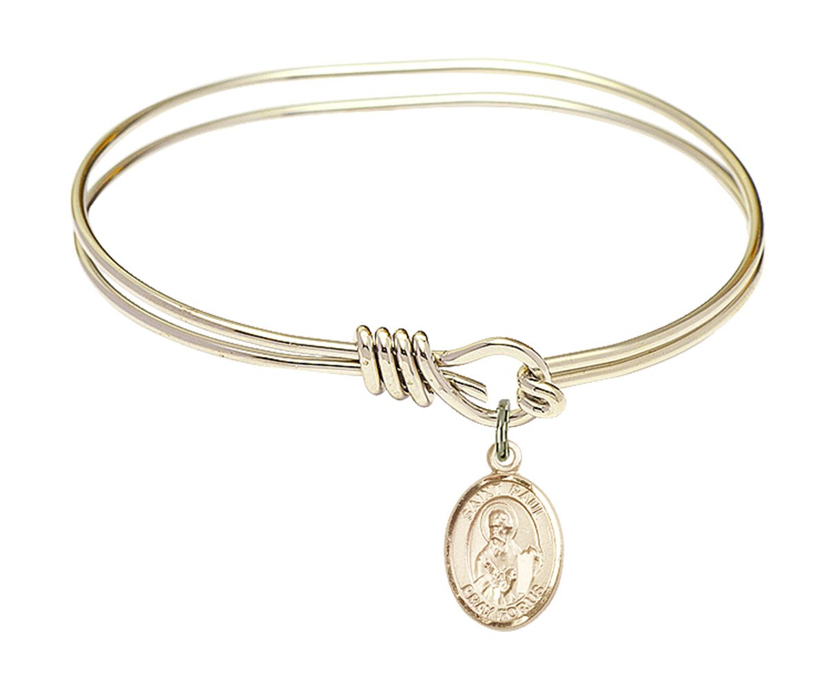 5 3/4 Inch Oval Eye Hook Bangle Bracelet with St. Paul the Apostle Charm - Religious Jewelry, Christian Gifts, Faith-Based Accessories for Women - Perfect for Church, Baptism, Confirmation & Daily Wear
