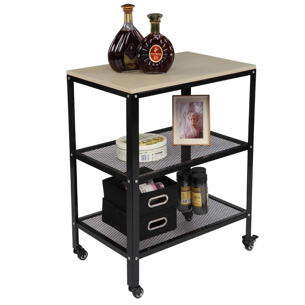 3-Tier White Kitchen Microwave Cart with Metal Frame - Rolling Utility Storage & Bakers Rack for Living Room, Kitchen, and Small Spaces