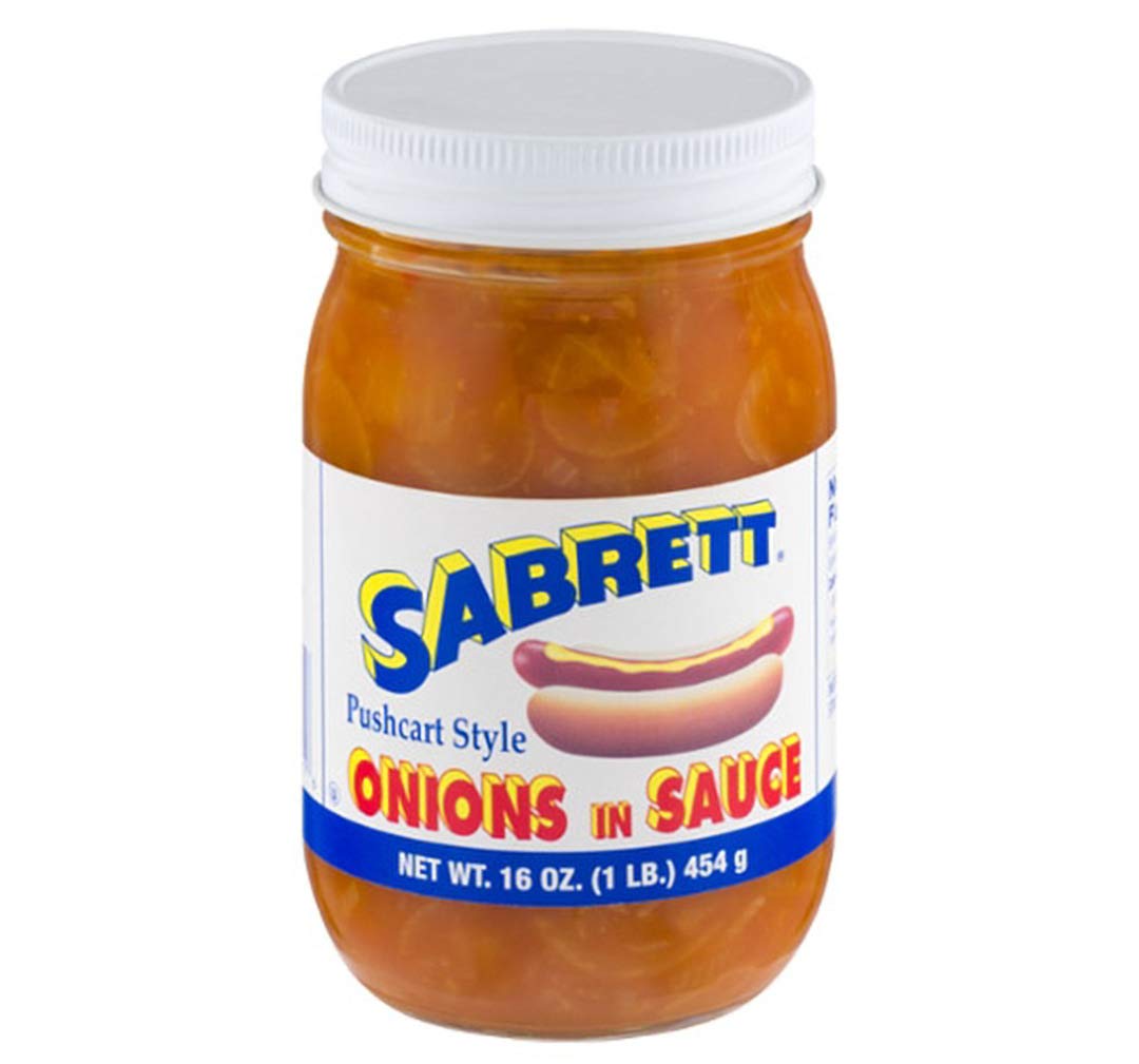 Sabrett Onions in Sauce - 16 oz Can - Premium Topping for Hot Dogs, Burgers & Sandwiches - Perfect for BBQs, Picnics & Game Day Snacks