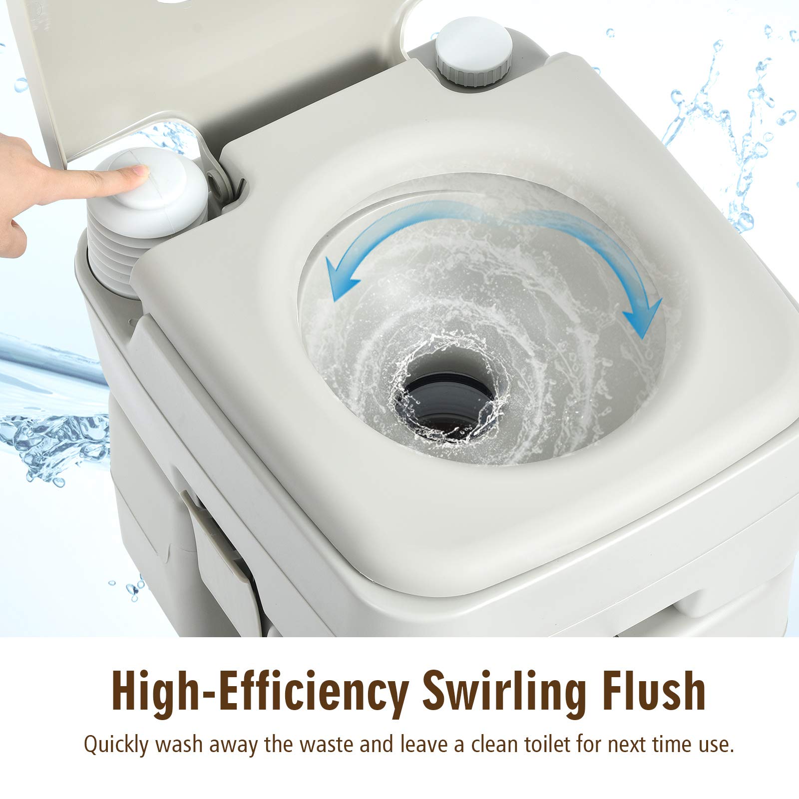 GYMAX Portable Toilet for Camping & RV Travel - 5.3 Gallon Leak-Proof Flushable Toilet with Waste Tank | Ideal for Outdoor, Boating, Hiking & Emergency Use