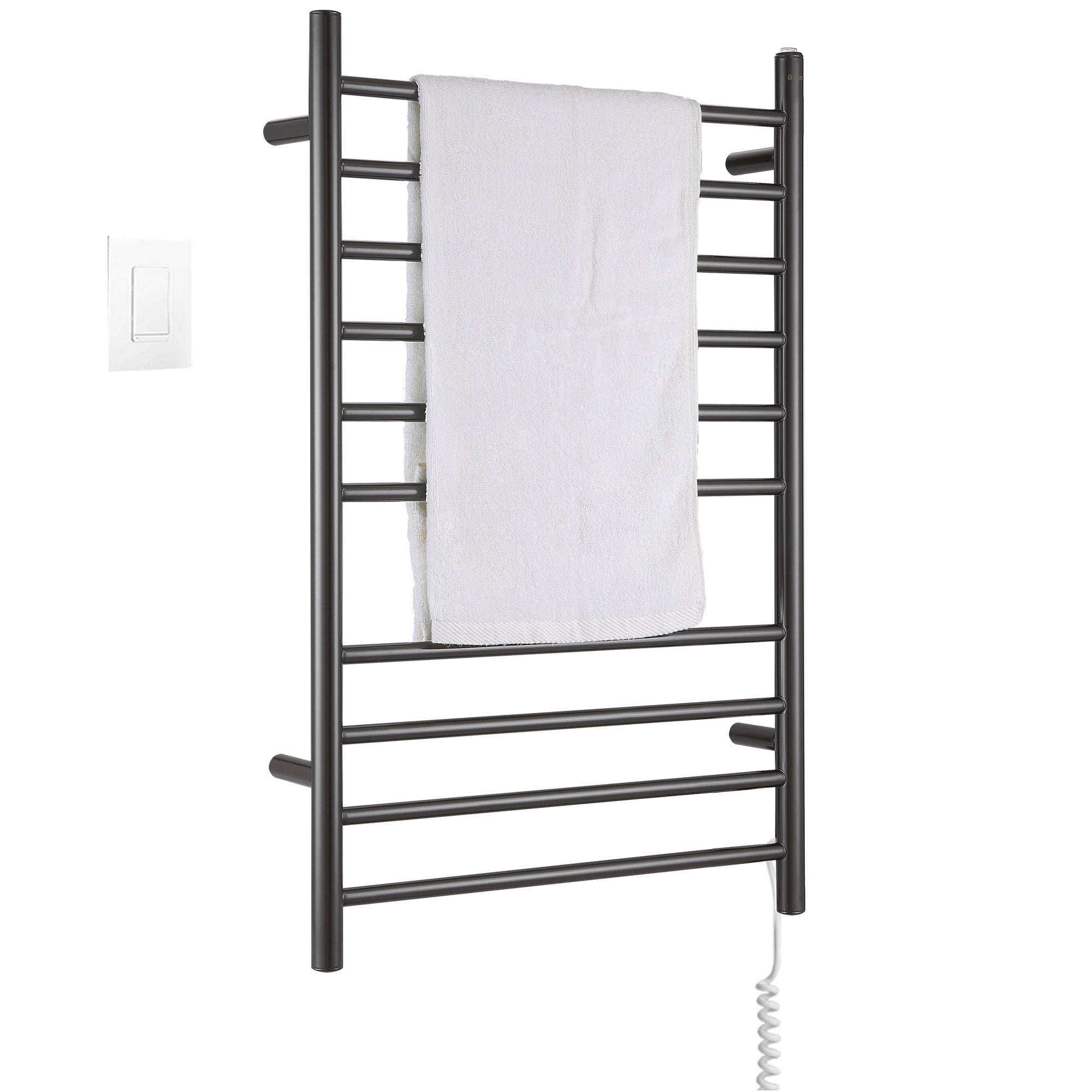 Ancona Novara Dual 10 Bar Hardwire & Plug-in Wall Mount Towel Warmer with WiFi Timer - Oil Rubbed Bronze Finish | Bathroom Luxury Heated Towel Rack for Spa, Hotel & Home Use