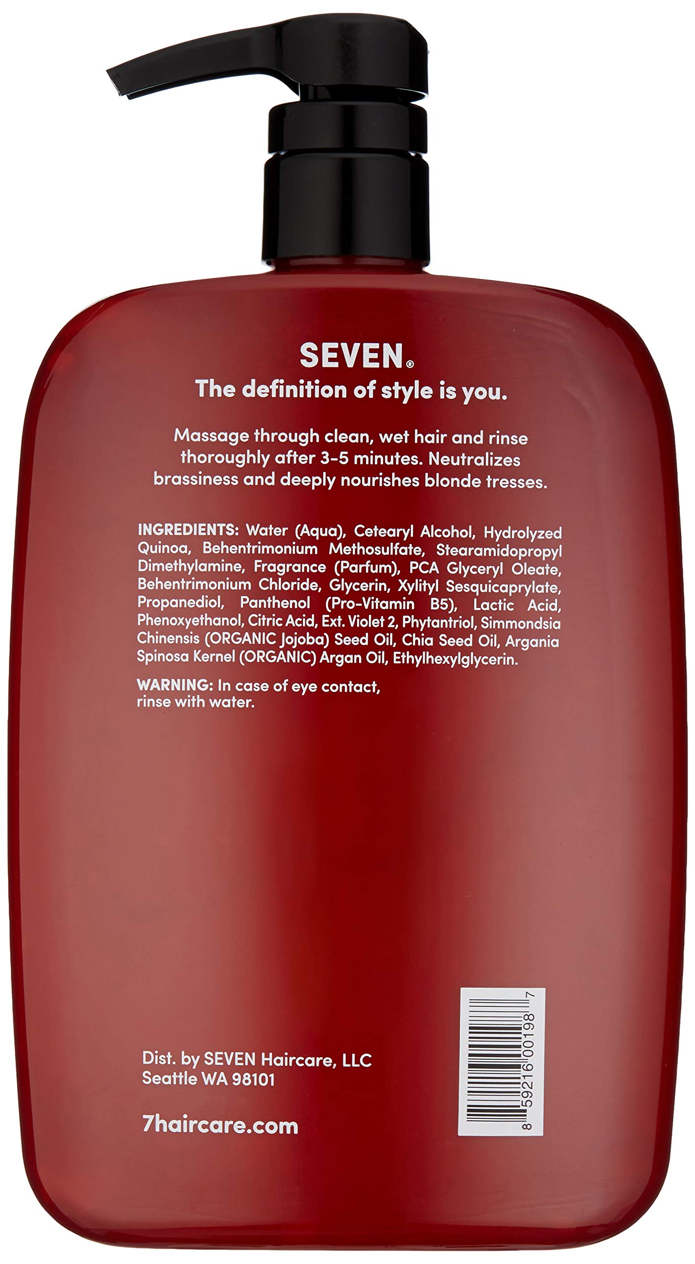 SEVEN Hair Care Rinzu Helio Violet Conditioner with Argan Oil - Sulfate & Paraben Free Purple Conditioner for Blonde Hair, Brassiness & Color-Treated Hair - Cruelty Free, Made in USA - Perfect for Daily Use, Salon-Quality Results at Home