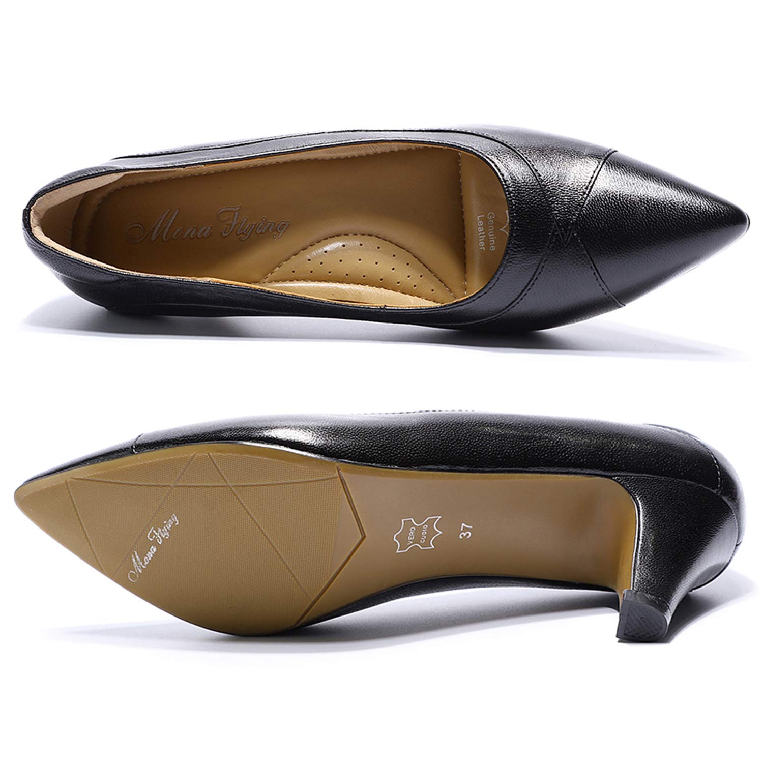Mona Flying Women's Leather Pointed Toe Dress Pumps - Comfortable High Heel Office Work Shoes for Ladies - Perfect for Business, Formal Events & Professional Workwear