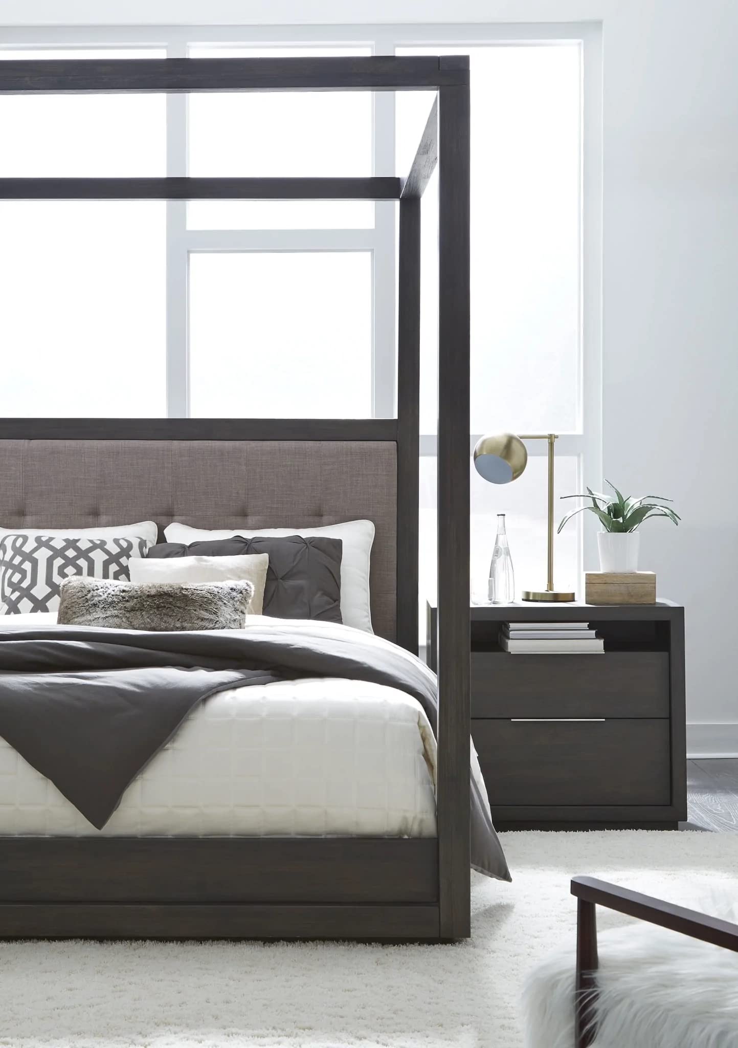 Modus Furniture Solid Wood Canopy Bed Frame - Full Size Oxford Dolphin Design for Bedroom, Guest Room & Master Suite