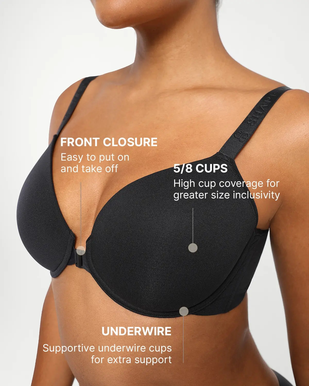 Front Close Underwire Bra - Black Lace Supportive Comfort for Everyday Wear & Special Occasions