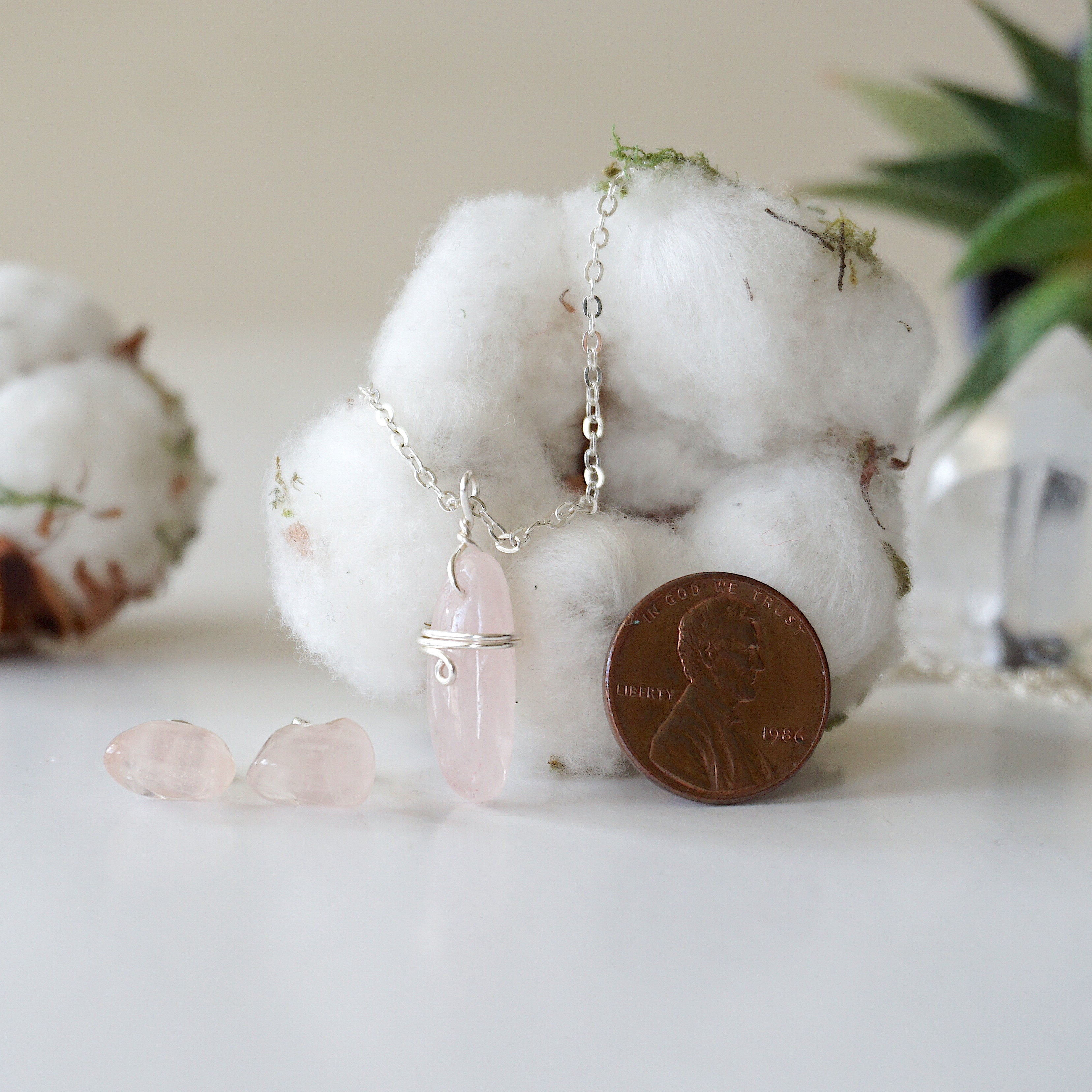 Rose Quartz Charm Set in Sterling Silver - Elegant Jewelry for Healing, Meditation & Spiritual Gifts