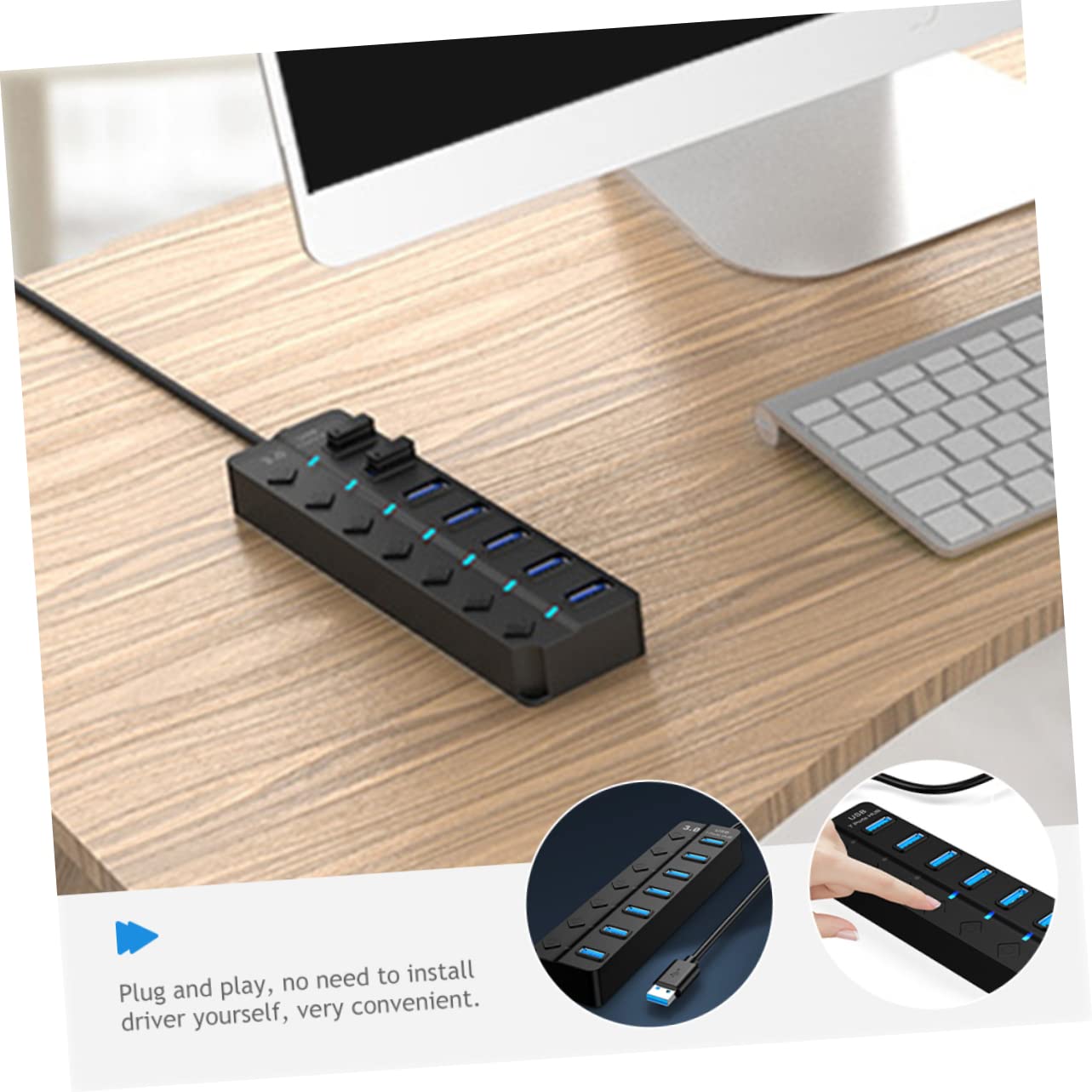Homoyoyo 2-Port USB Hub with 7 USB Ports - High-Speed USB 3.0 Splitter for Laptop, PC, Mac - Expand Multiple USB Ports for Keyboard, Mouse, Flash Drive, Printer | Compact ABS Design for Home Office & Gaming Setup