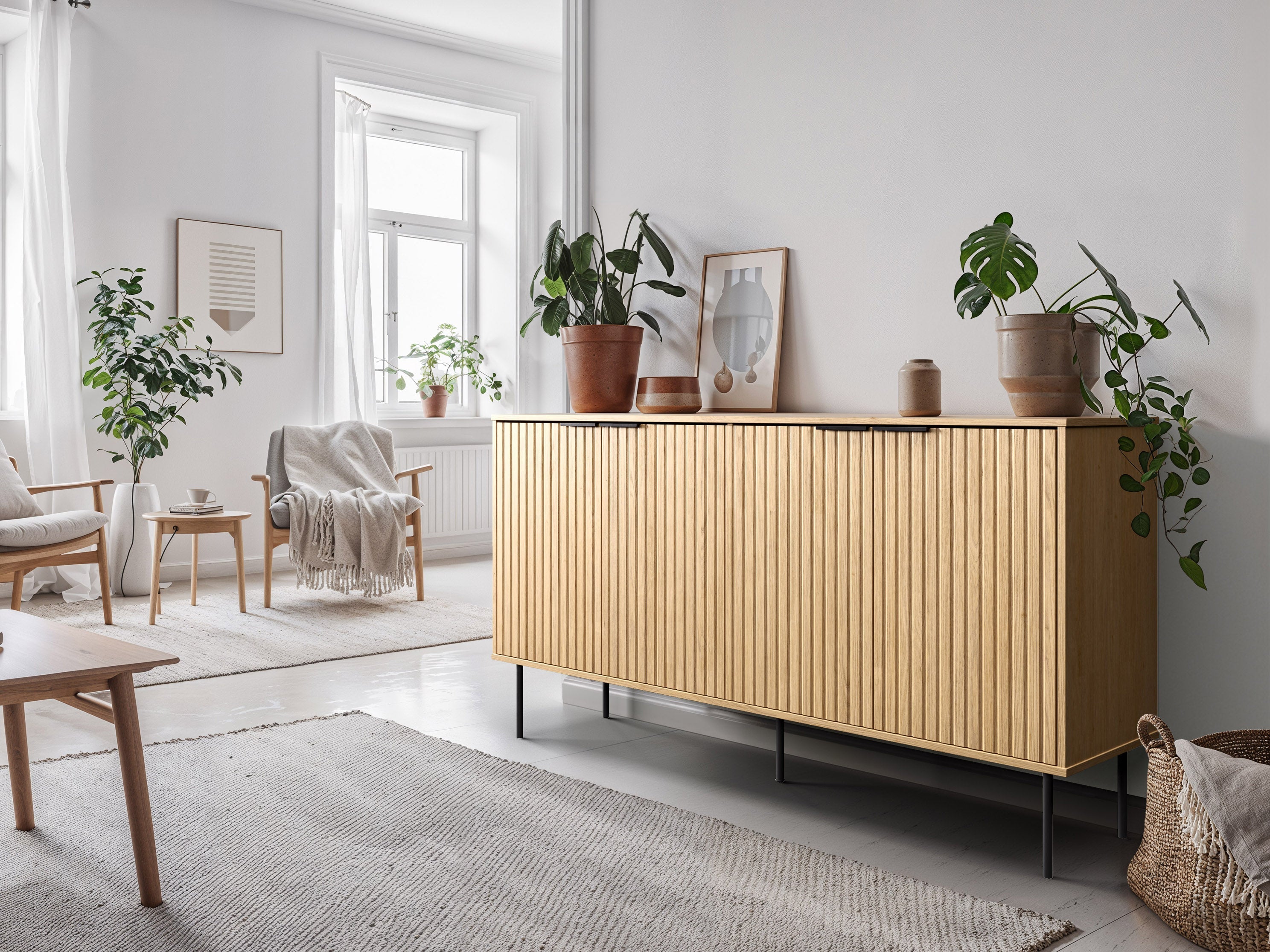 Modern Light Wood Sideboard - Rustic Farmhouse Buffet Cabinet with Storage for Dining Room & Living Room | Perfect for Home Decor & Entertaining