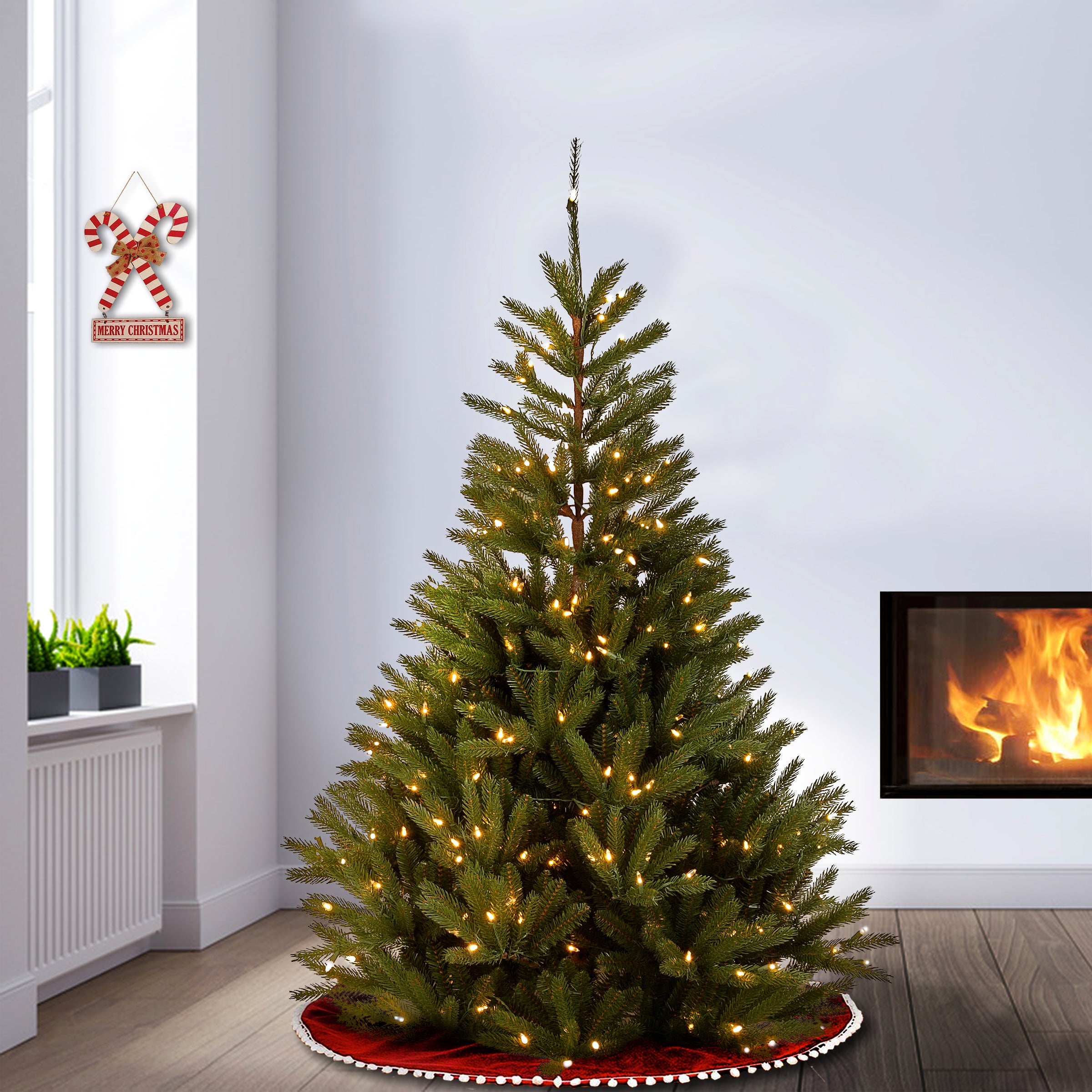 7.5 ft Pre-Lit Topeka Spruce Artificial Christmas Tree with 500 Clear LED Lights - Perfect for Holiday Home Decor & Living Room Centerpiece