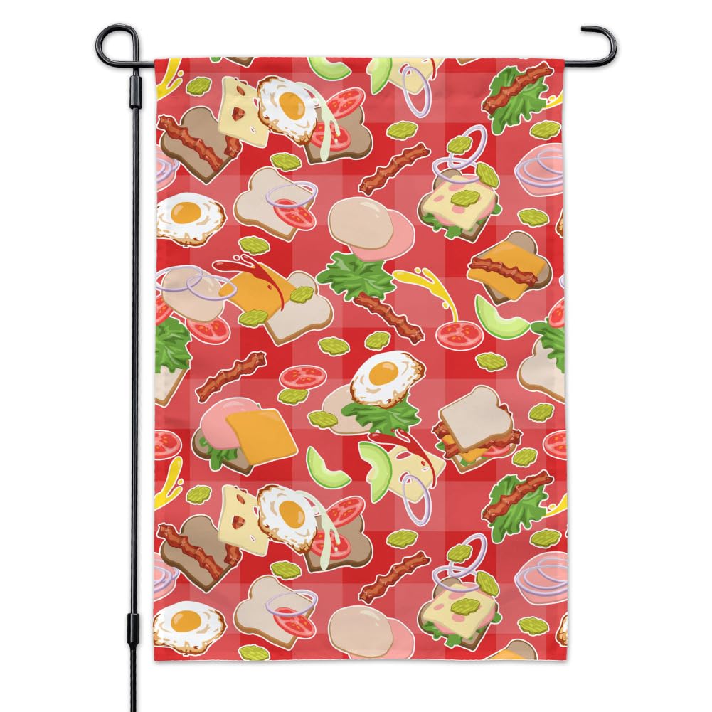 GRAPHICS & MORE Messy Sandwich Pattern Garden Flag - Bread, Cheese, Bacon, Lettuce & Egg Design - Perfect for Outdoor Decor, BBQ Parties & Backyard Fun