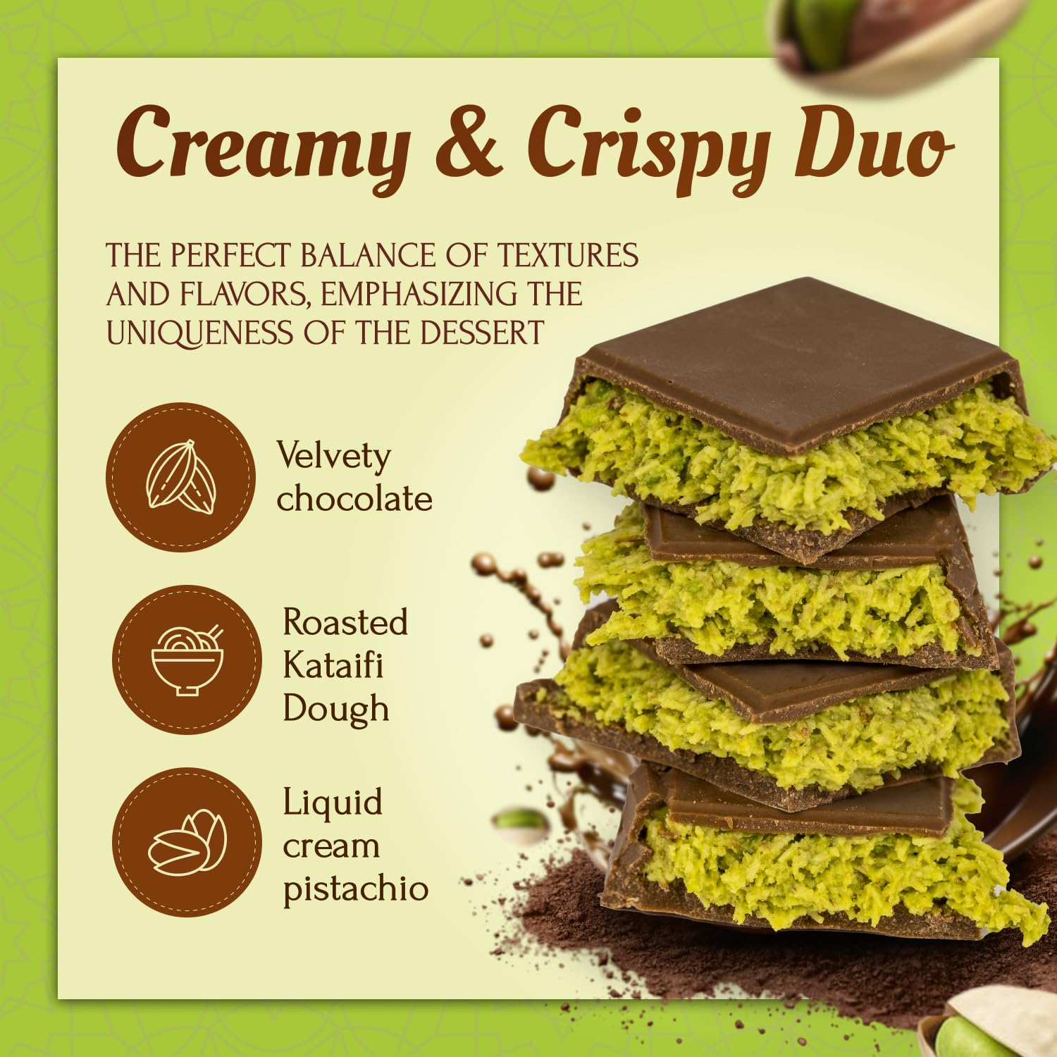Premium Dubai Chocolate Bar with Pistachio & Crispy Knafeh - 7oz Handmade Gourmet Chocolate - Rich Middle Eastern Dessert - Perfect for Christmas Gifts, Birthday Treats & Luxury Snacking