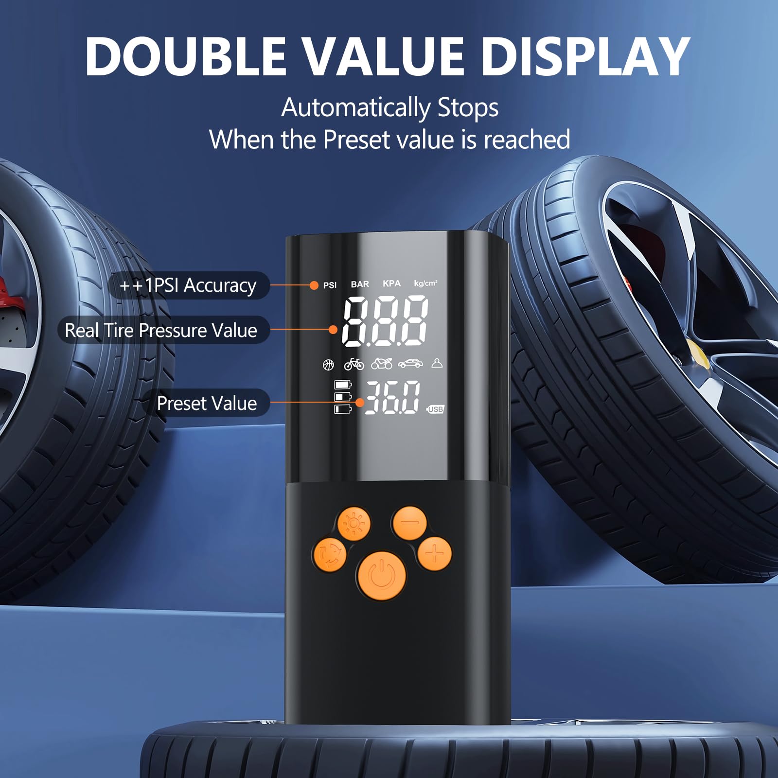 Portable Tire Inflator Air Compressor - 180PSI Car Air Pump with 25000mAh Battery, Digital Pressure Gauge - Fast Inflation for Cars, Motorcycles, Bicycles, Sports Balls & Inflatables - Perfect for Road Trips, Camping & Emergency Use
