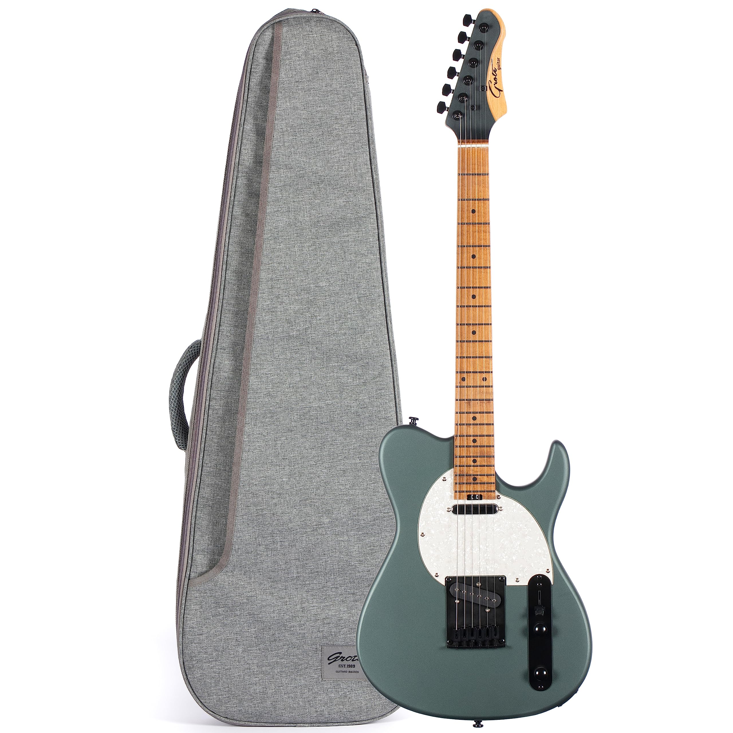 Premium Grote GR Standard T Solid Electric Guitar - Matte Finish, Poplar Body, Roasted Maple Neck with Gigbag (Green Black) - Perfect for Stage Performances & Home Practice