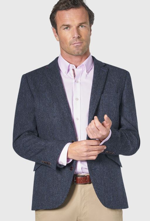 Stranraer Harris Tweed Sports Jacket - Navy Herringbone Tweed Jacket for Men | Classic British Style for Outdoor Activities & Formal Events