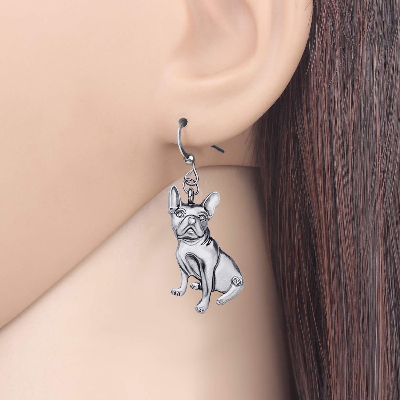 WEVENI Alloy French Bulldog Earrings - Gold & Silver Plated Dangle Drop Dog Jewelry for Women & Girls - Perfect Gift for Pet Lovers & Dog Owners - Great for Casual Wear, Parties & Special Occasions