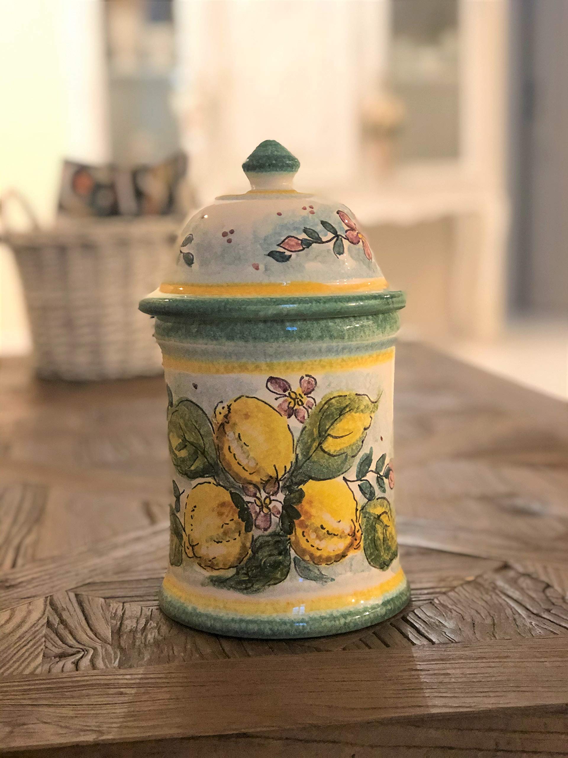 Italian Ceramic Biscuit Cookies Jar - Hand Painted Tuscan Art Pottery Decorated in Italy | Perfect for Kitchen Storage & Home Decor