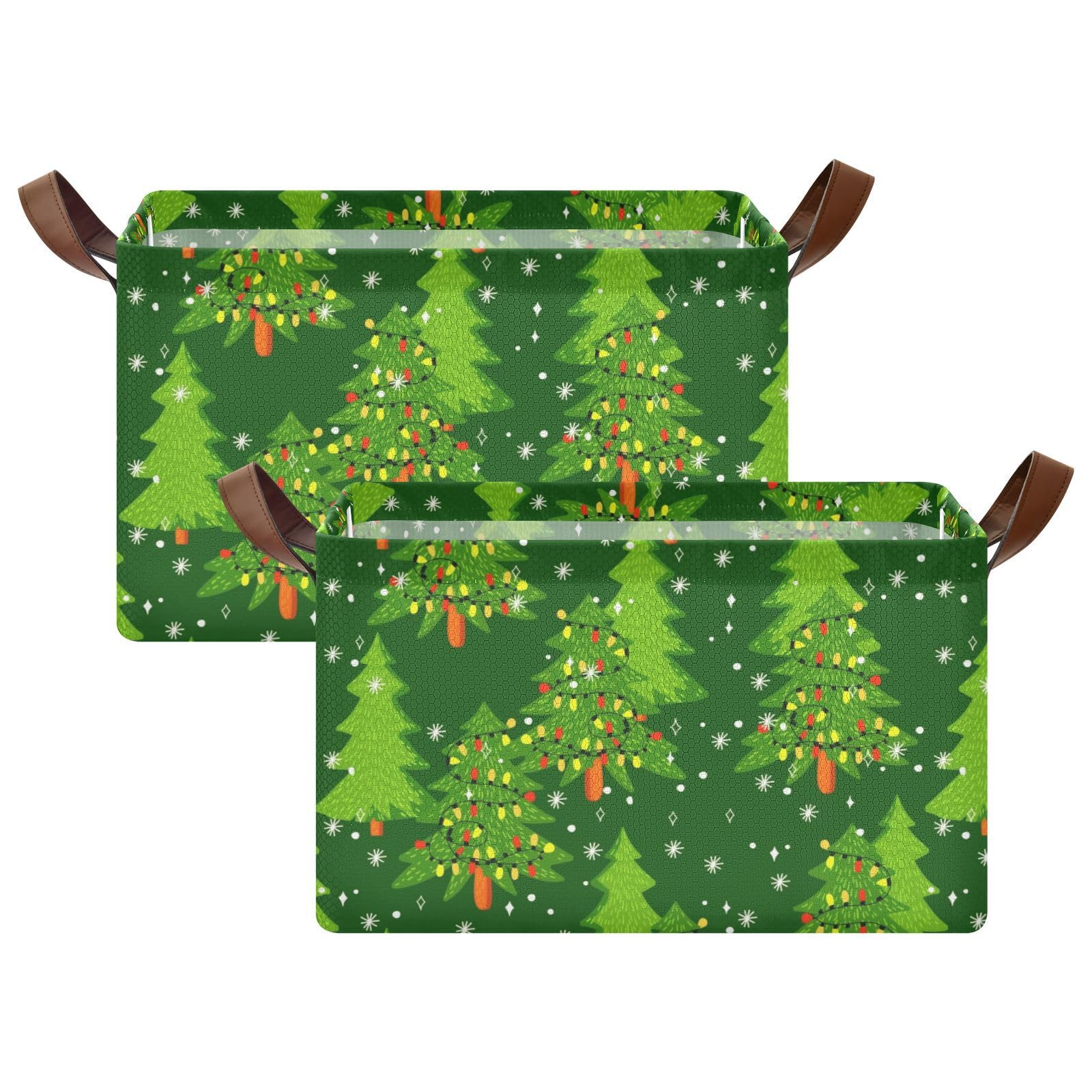 Foldable Storage Baskets with Handles - 2 Pack Collapsible Storage Bins for Christmas Decor, Clothes, Home & Office Organization | Space-Saving Shelf Organizer for Holiday Decorations & Year-Round Use