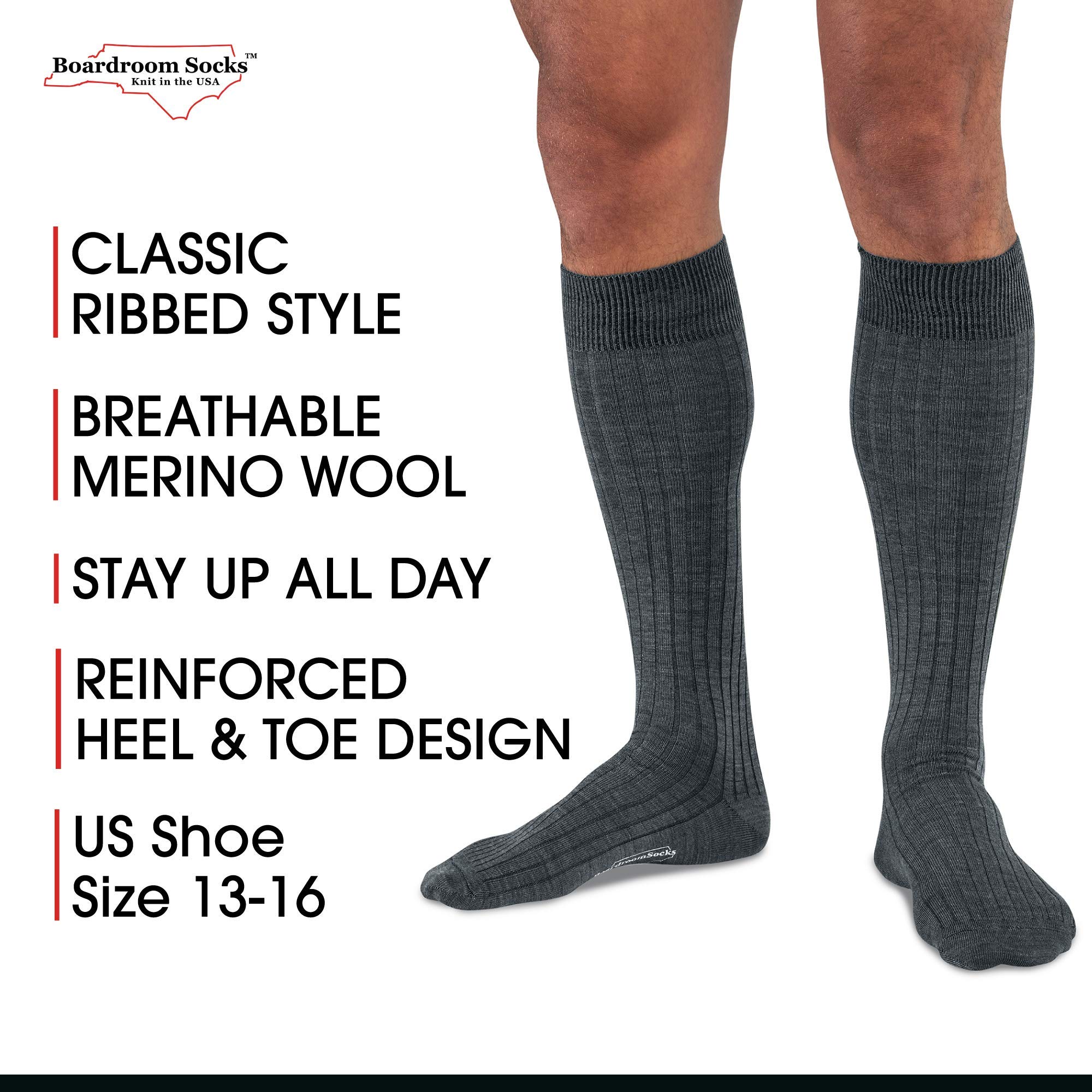 Premium Big and Tall Merino Wool Over-the-Calf Socks for Men - Soft, Breathable & Durable Ribbed Design - Ideal for Hiking, Work Boots & Winter Comfort